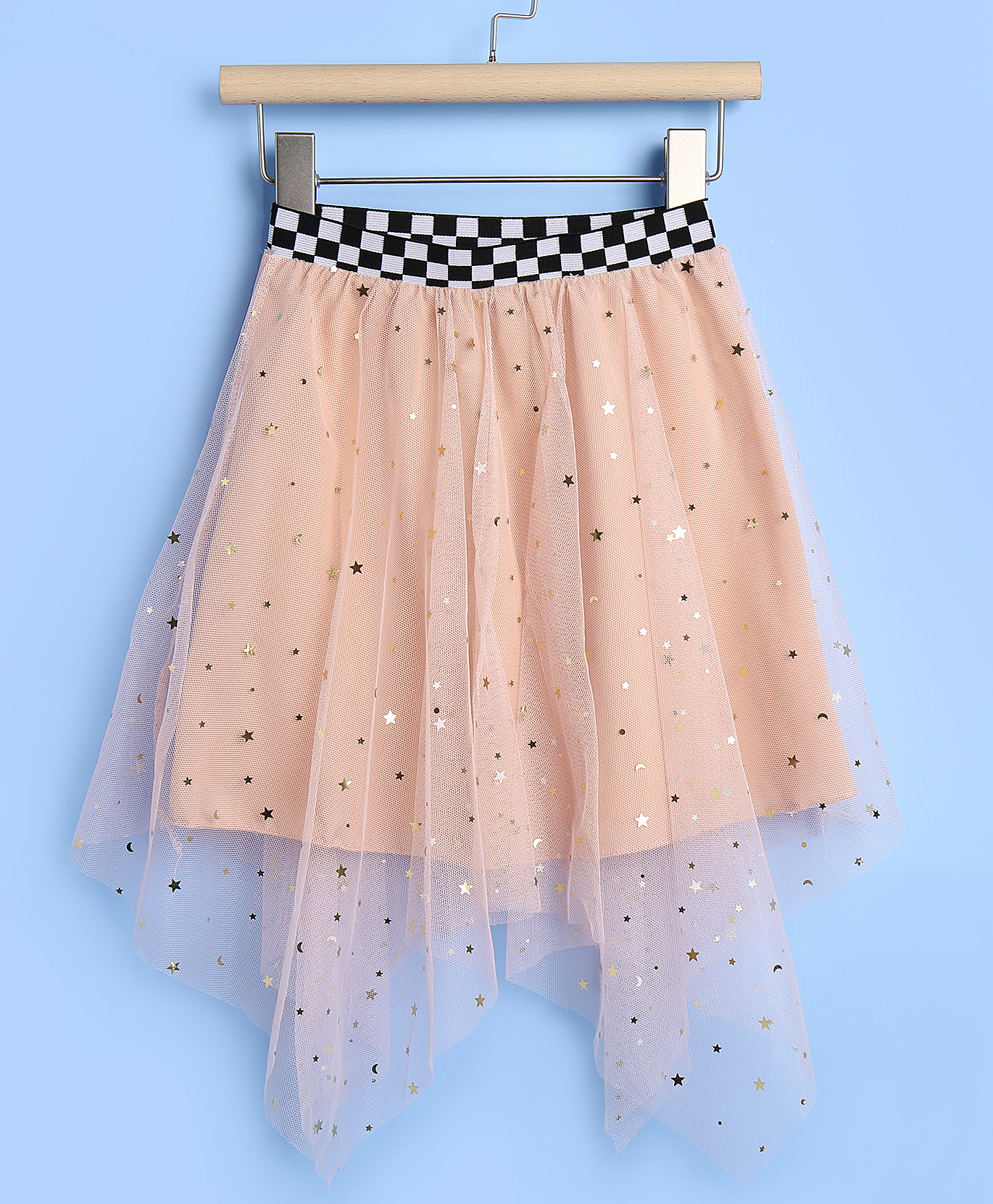 Kookie Kids Knee Length Skirt Netted Star Embellished - Pink-picture-17