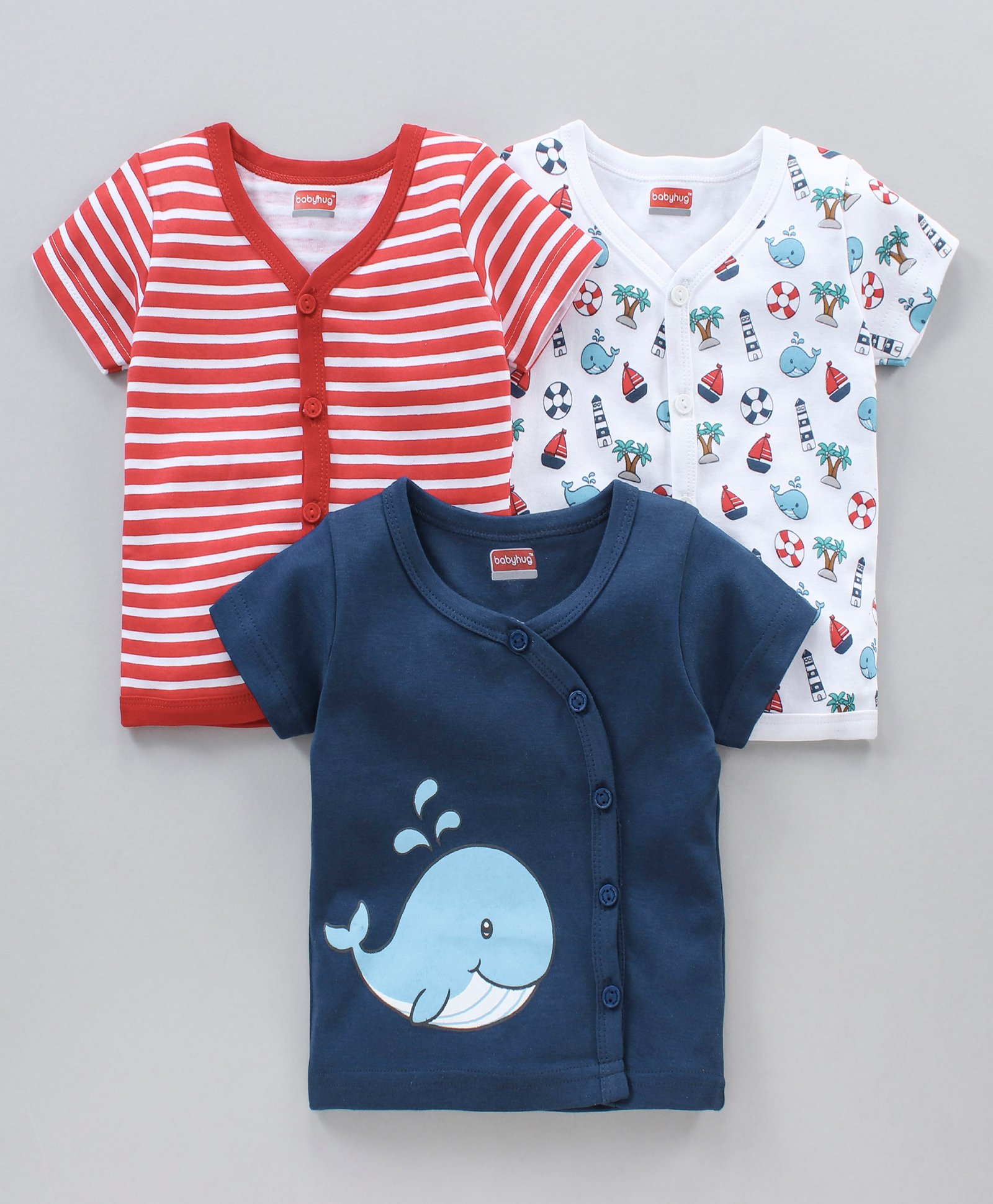 Babyhug Half Sleeves 100% Cotton Vests Set of 3 - Red Blue White-image-36