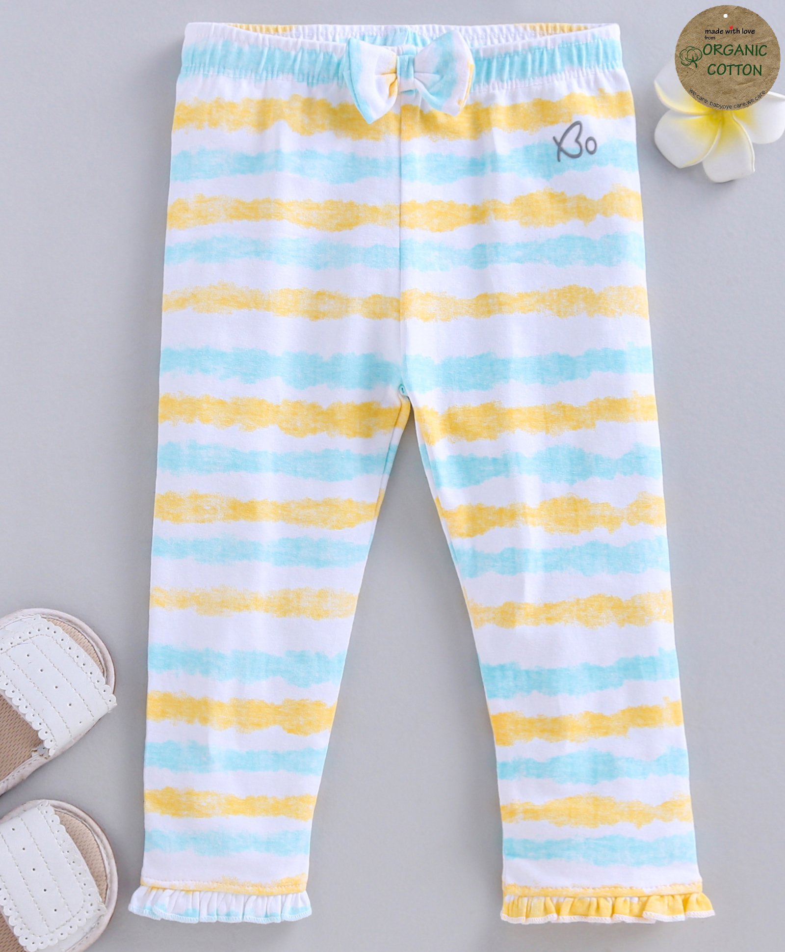Babyoye Ankle Length Organic Cotton Leggings Stripe Print - Yellow-picture-13