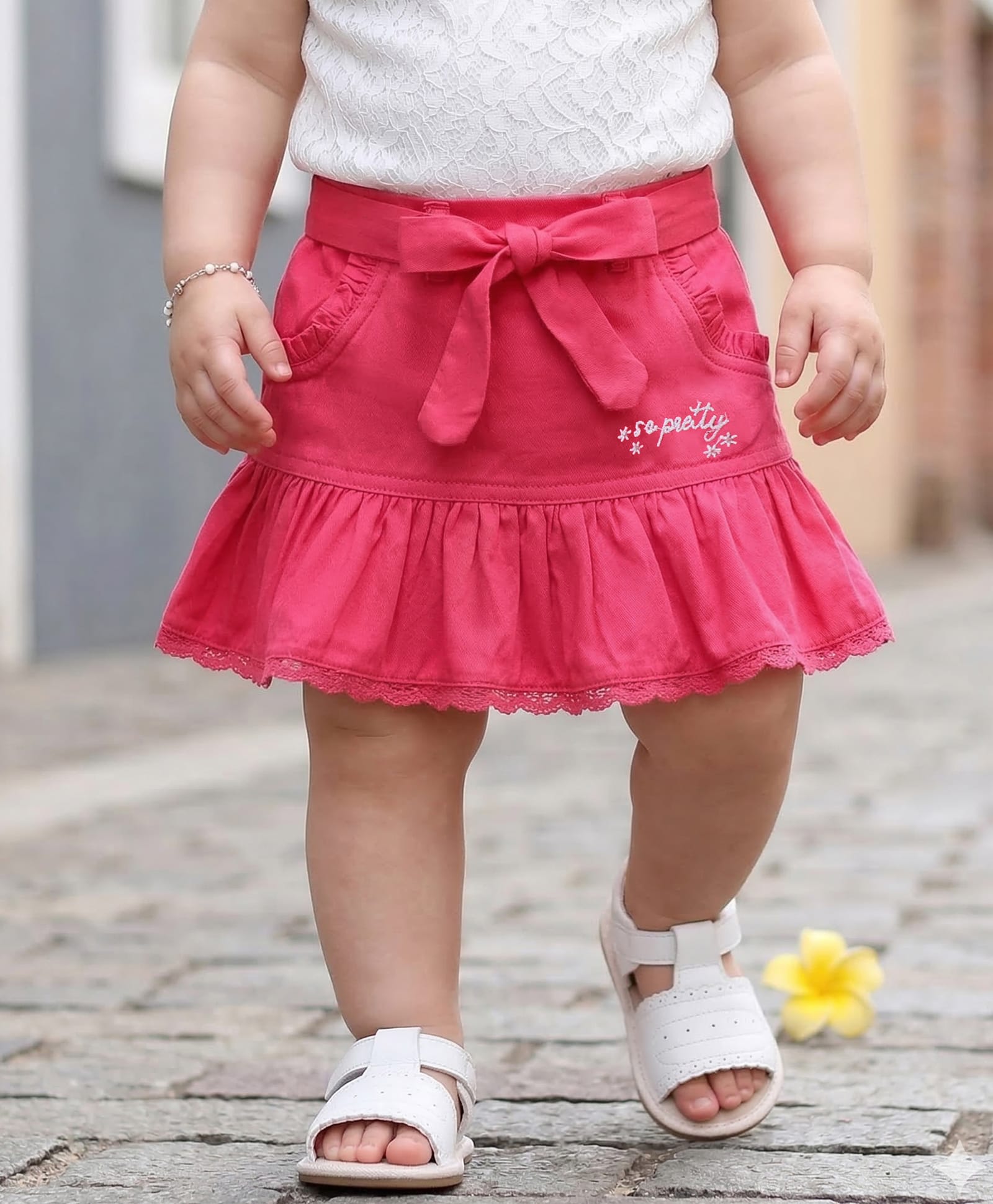 Babyoye Eco-Conscious Rayon Twill Knee Length Skirt Text Print - Pink-image-40