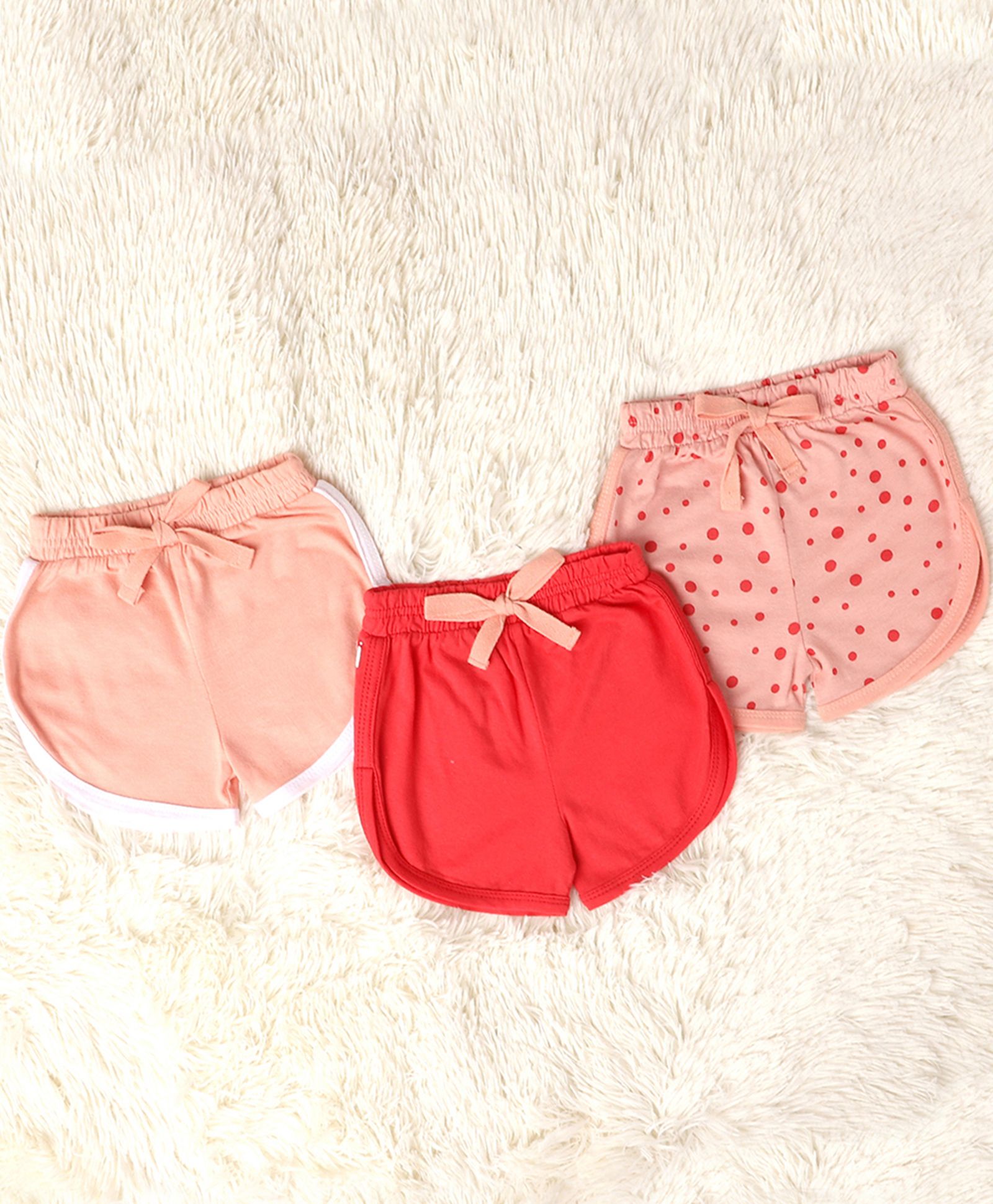 Mi Arcus Baby Girl Cotton Polka Dot & Flamingo Printed Shorts Pack of 3 Peach & Pink-picture-10