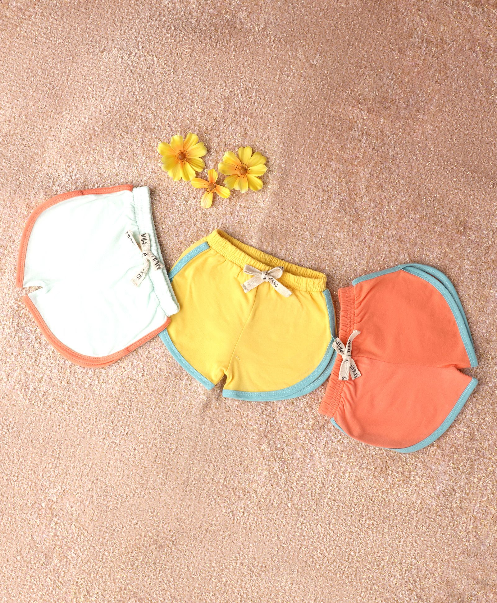 Mi Arcus  Cotton Solid Shorts Pack of 3 Blue Yellow & Orange-image-48