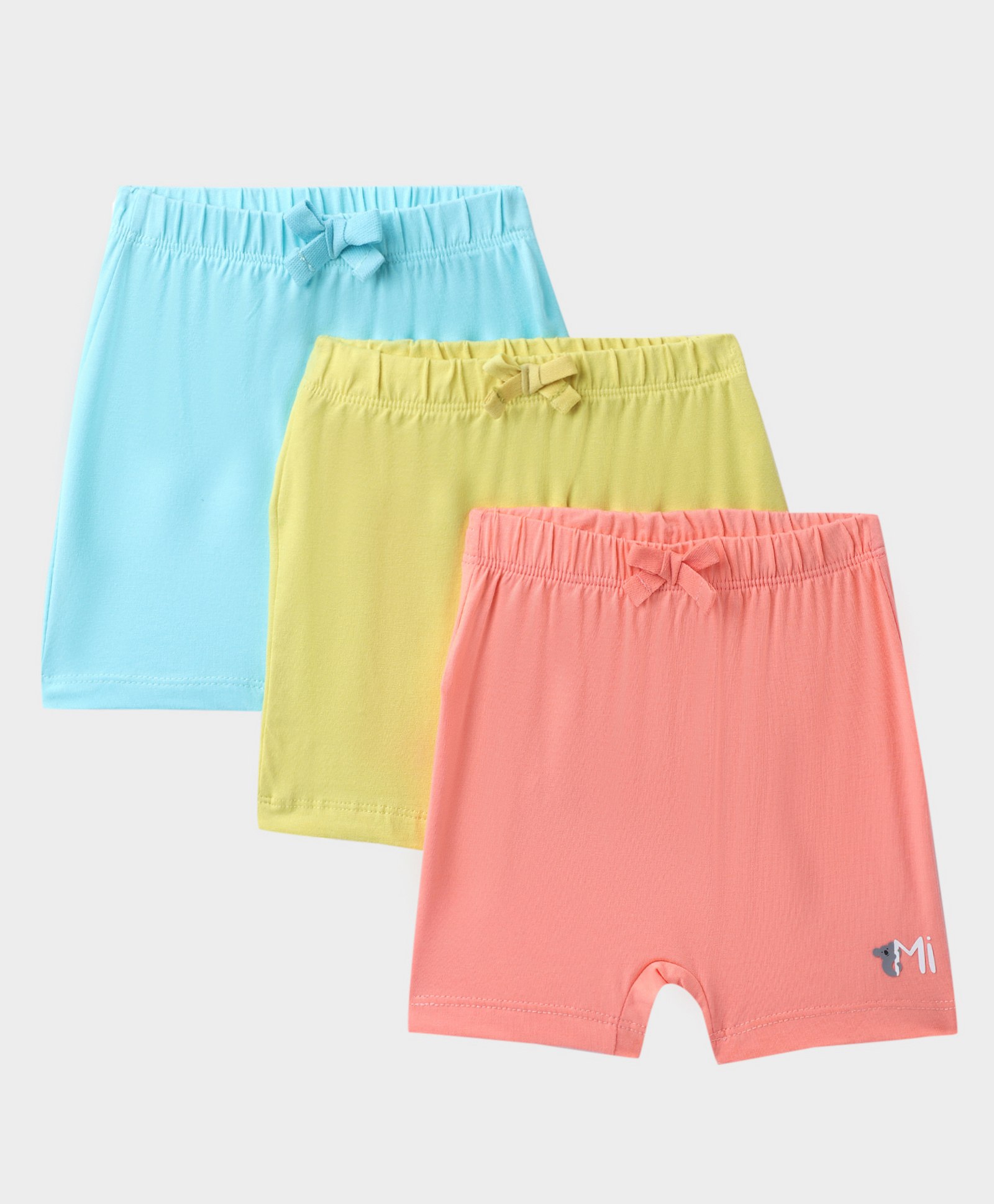 Mi Arcus  Cotton Solid Color Shorts Pack of 3 Green Yellow & Peach-image-16