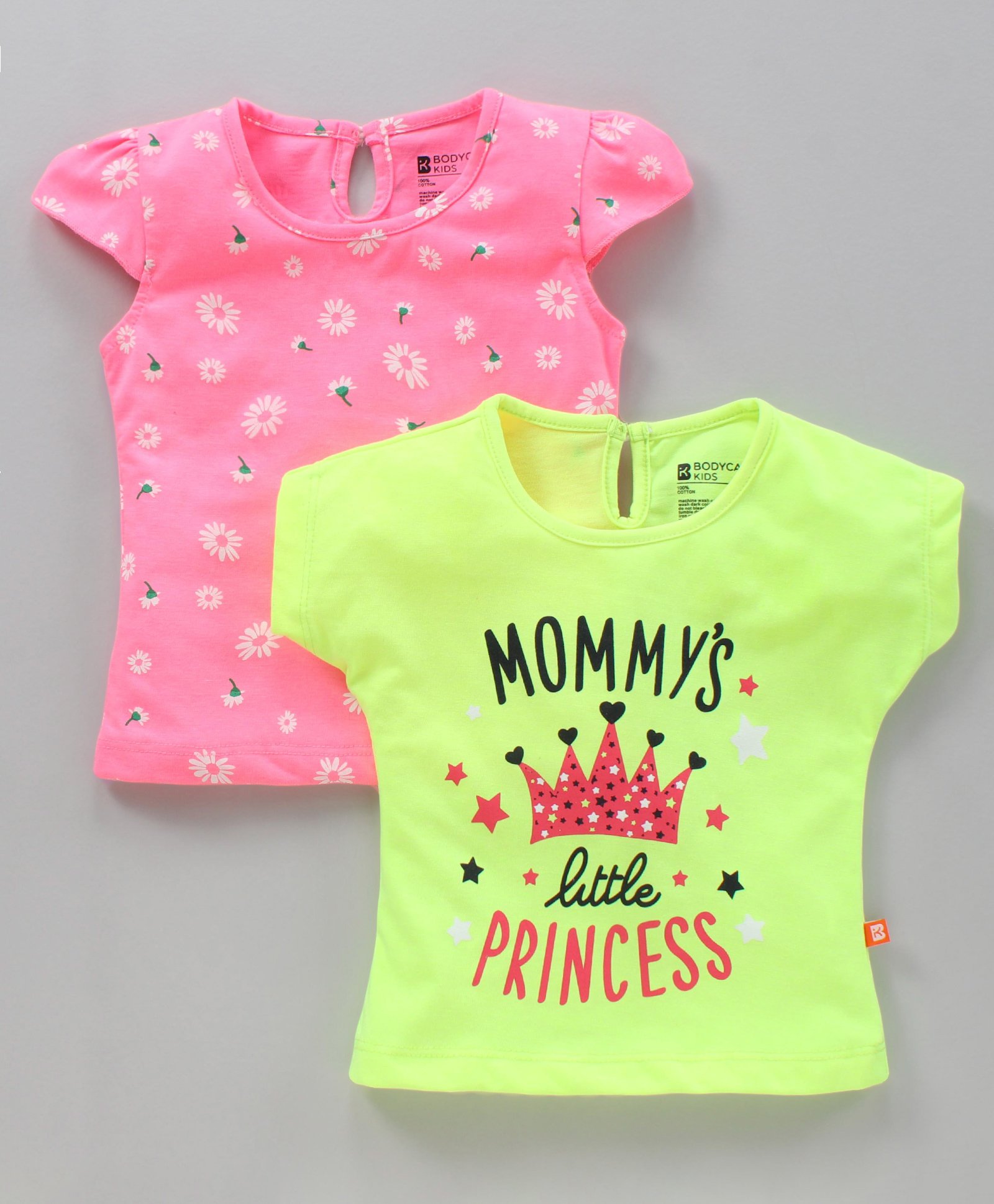 Bodycare Short Sleeves Tops Flower Print Pack of 2 - Pink Green-picture-10