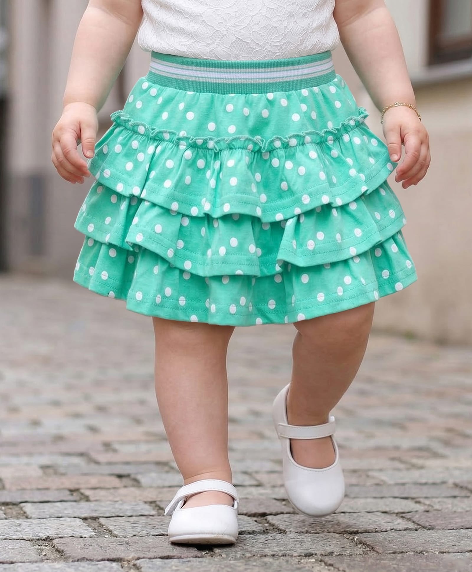 Babyoye Cotton Layered Skirt Polka Dot Print - Blue-picture-21