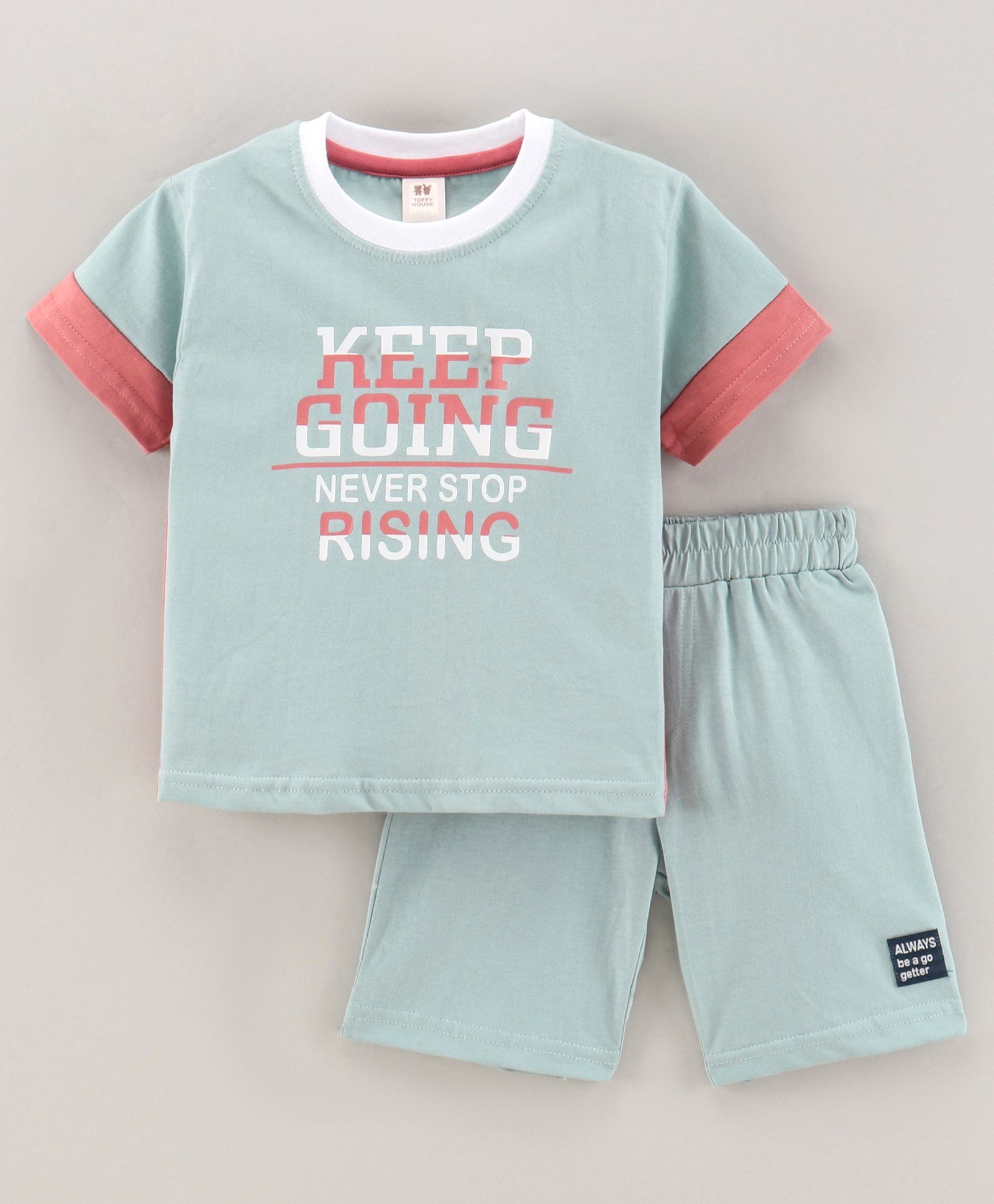 ToffyHouse Half Sleeves T-Shirt & Shorts Set Keep Going Never Stop Rising Print - Teal-picture-25