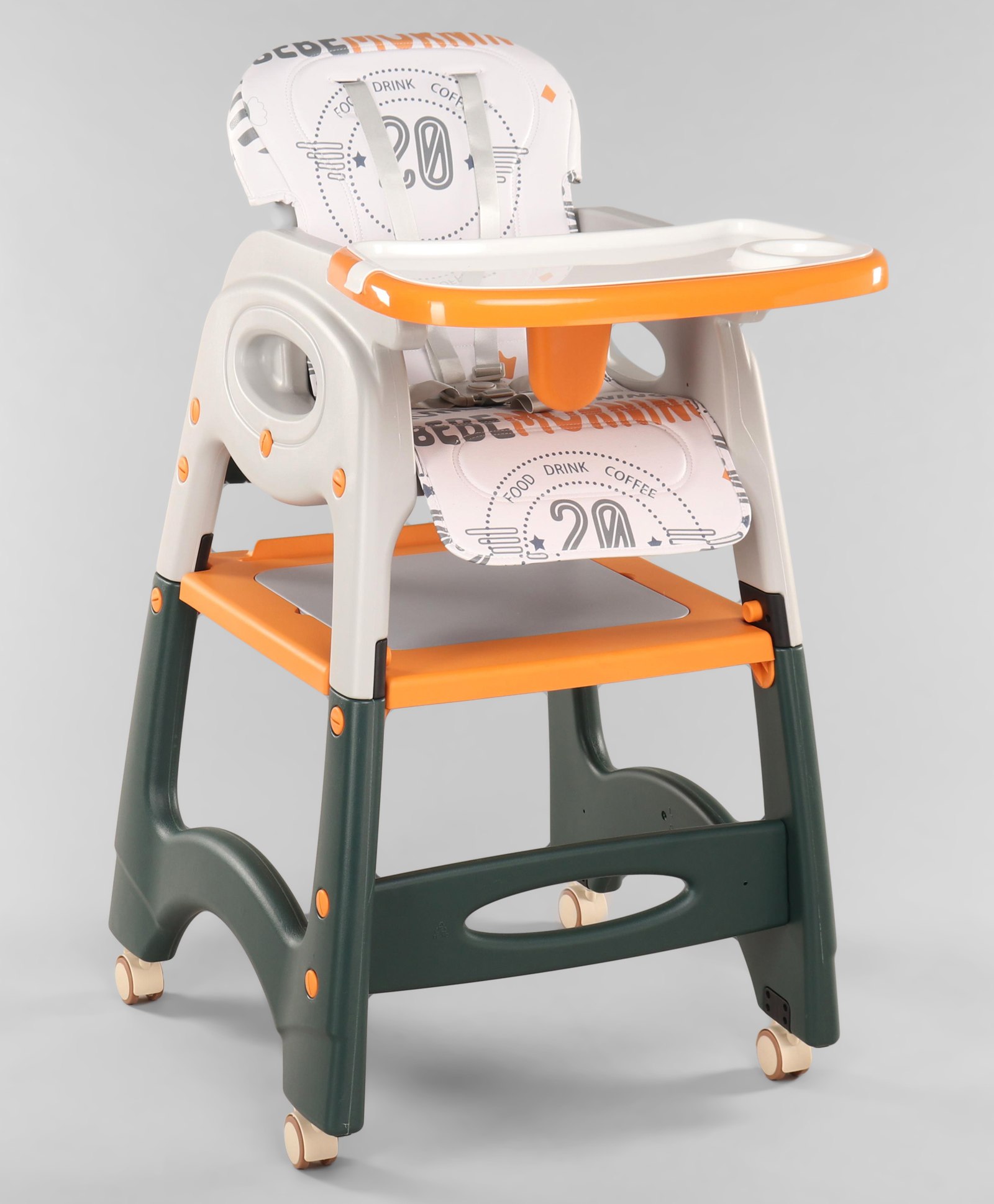 fab n funky Multifunctional 3 In 1 High Chair & Table For Toddler With Backrest & Plate Adjustment & Wheels - Green-picture-30