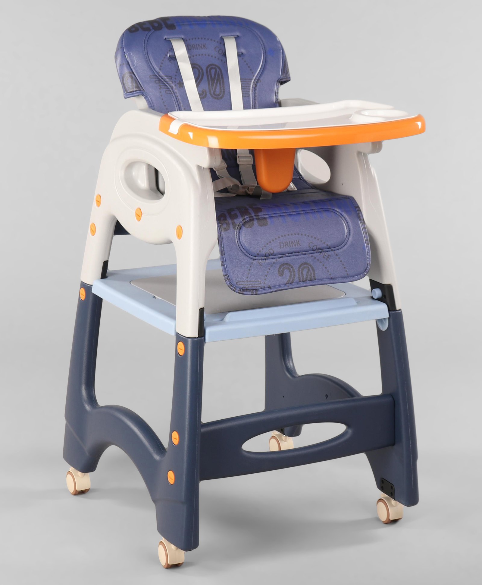 fab n funky Multifunctional 3 In 1 High Chair & Table For Toddler With Backrest & Plate Adjustment & Wheels - Blue-picture-29