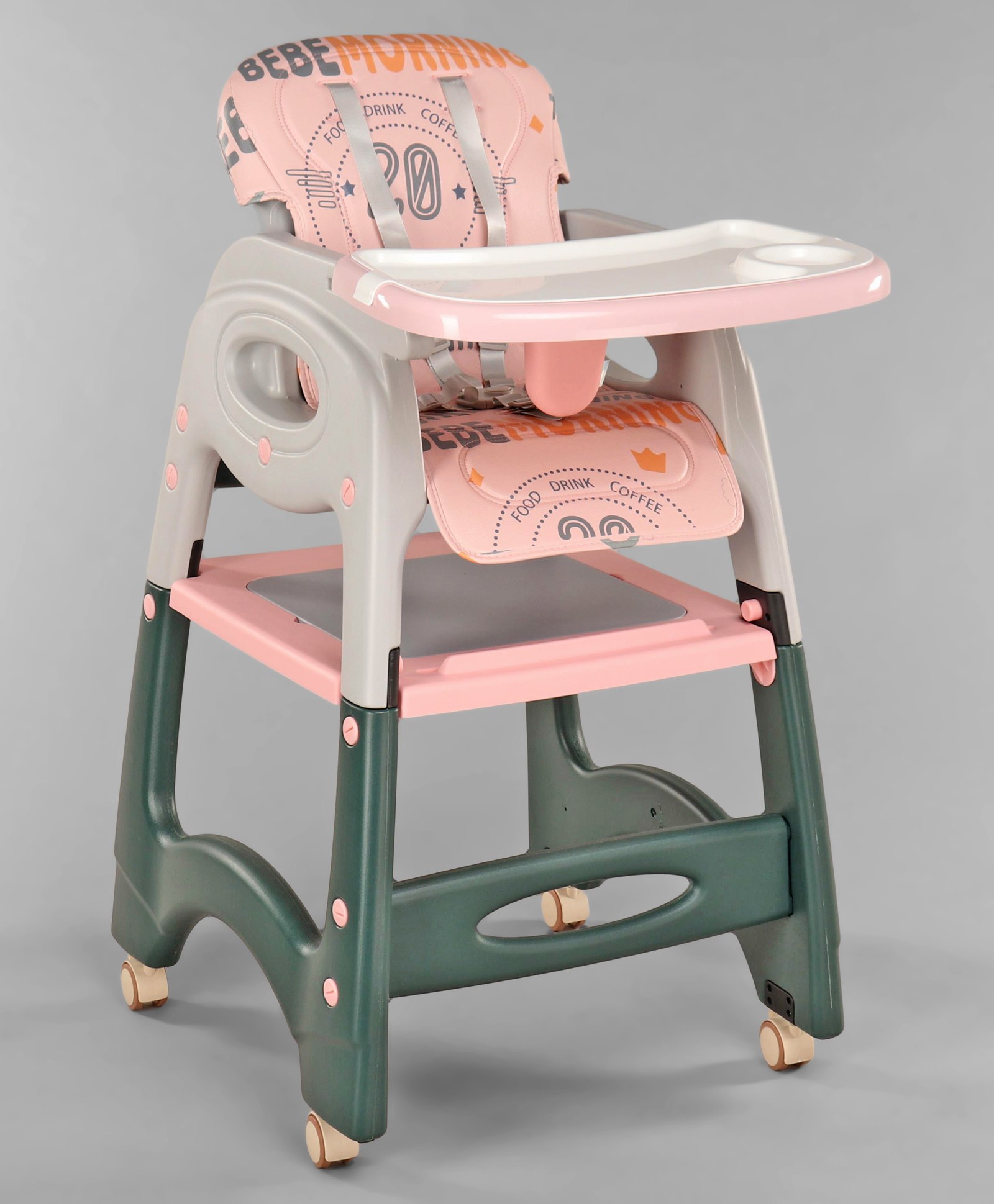fab n funky Multifunctional 3 In 1 High Chair & Table For Toddler With Backrest & Plate Adjustment & Wheels - Pink-picture-36