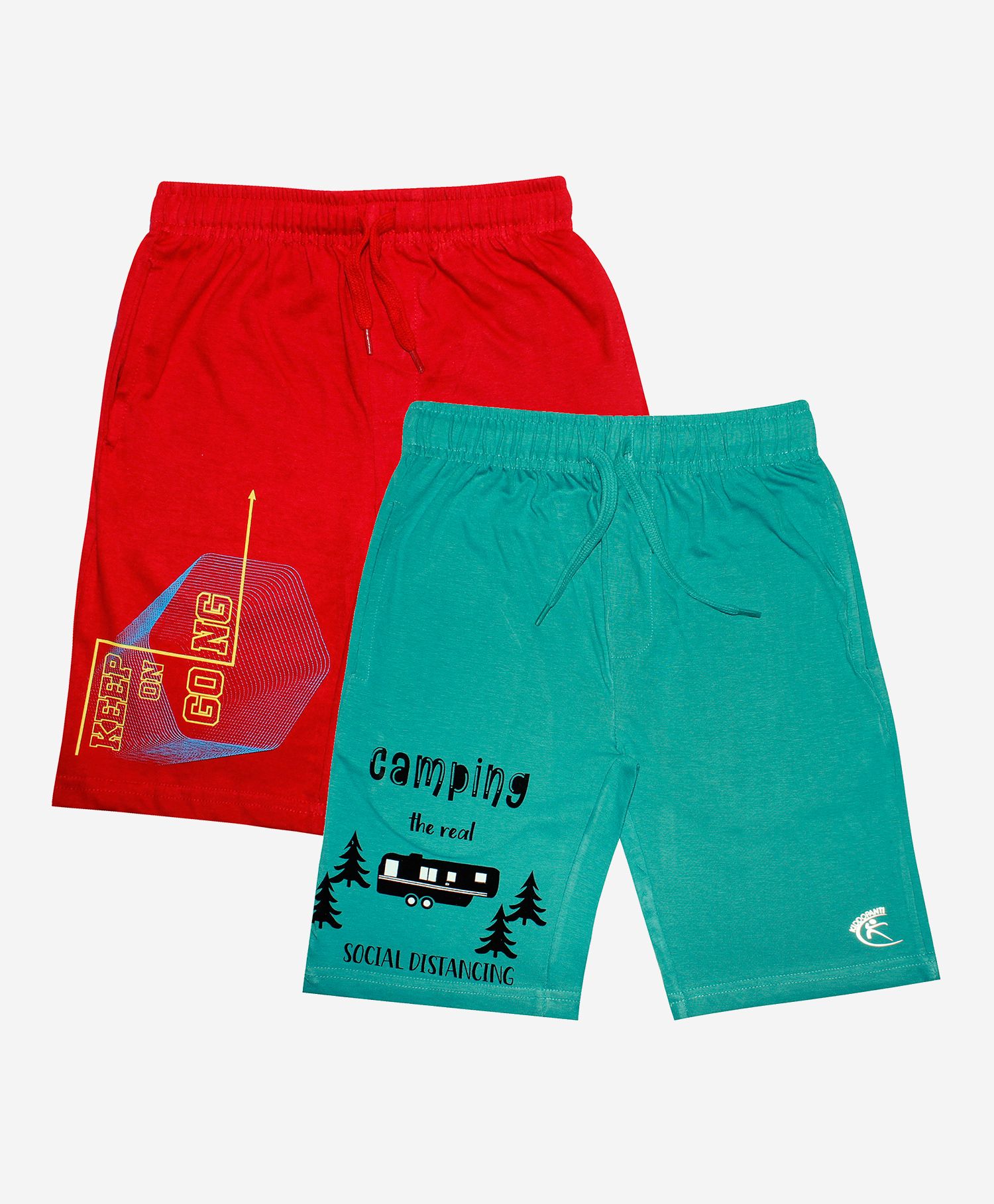 Kiddopanti Pack Of 2 Knee Length Printed Shorts - Teal Red-image-23