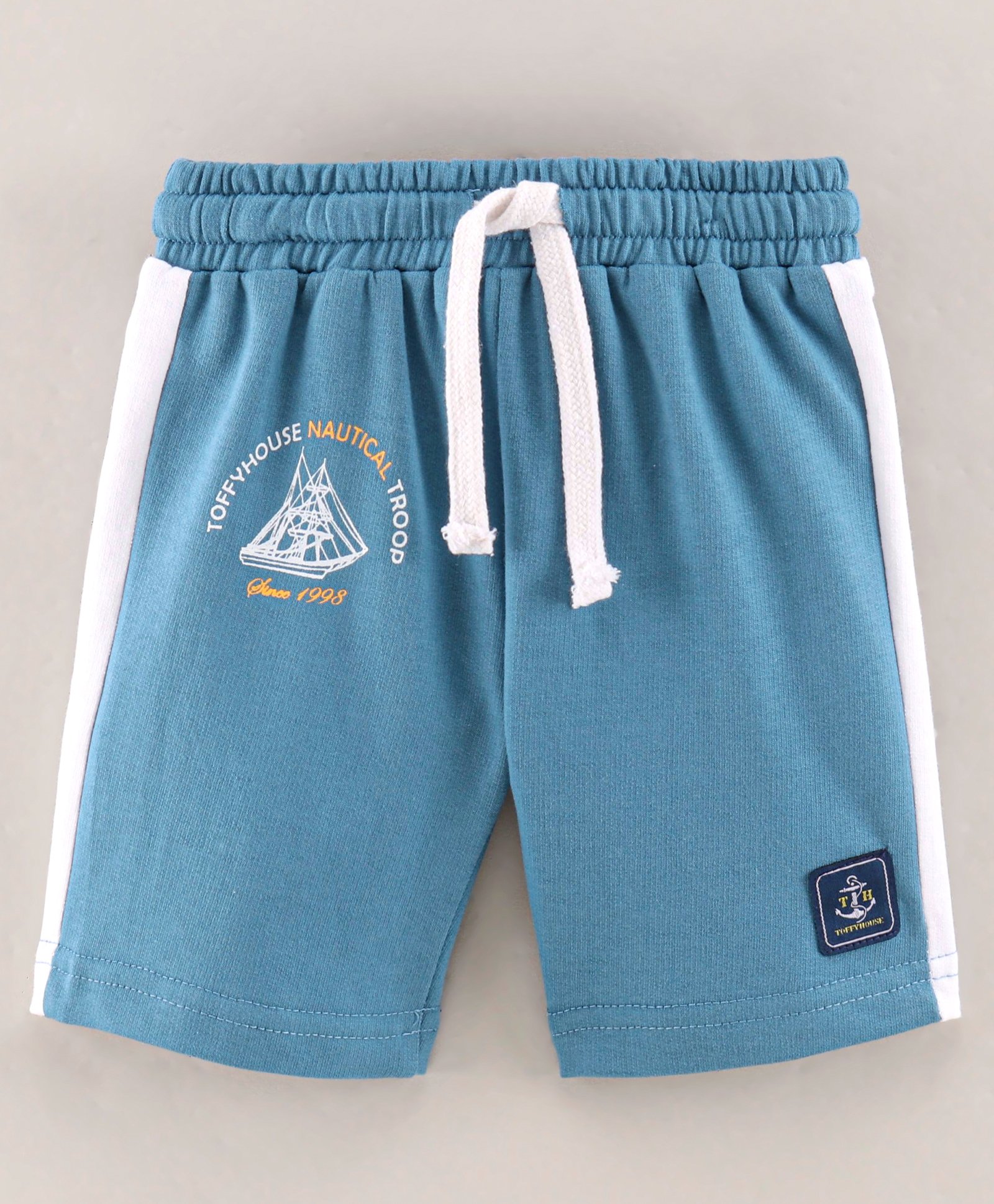 ToffyHouse Cotton Lycra Mid Thigh Solid Pattern Shorts - Blue-image-2