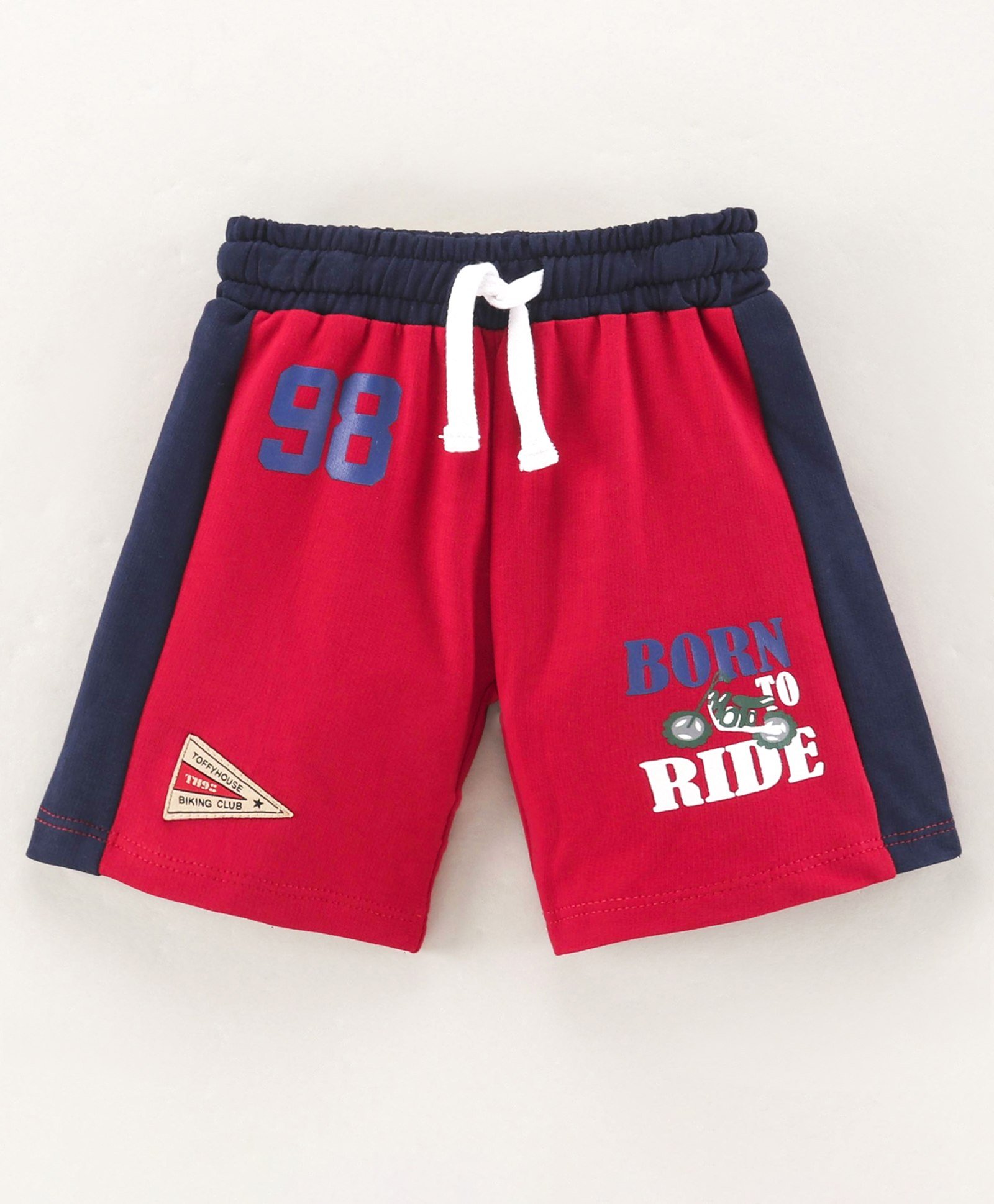 ToffyHouse Mid Thigh Length Cotton Lycra Shorts Placement Print- Red-picture-0