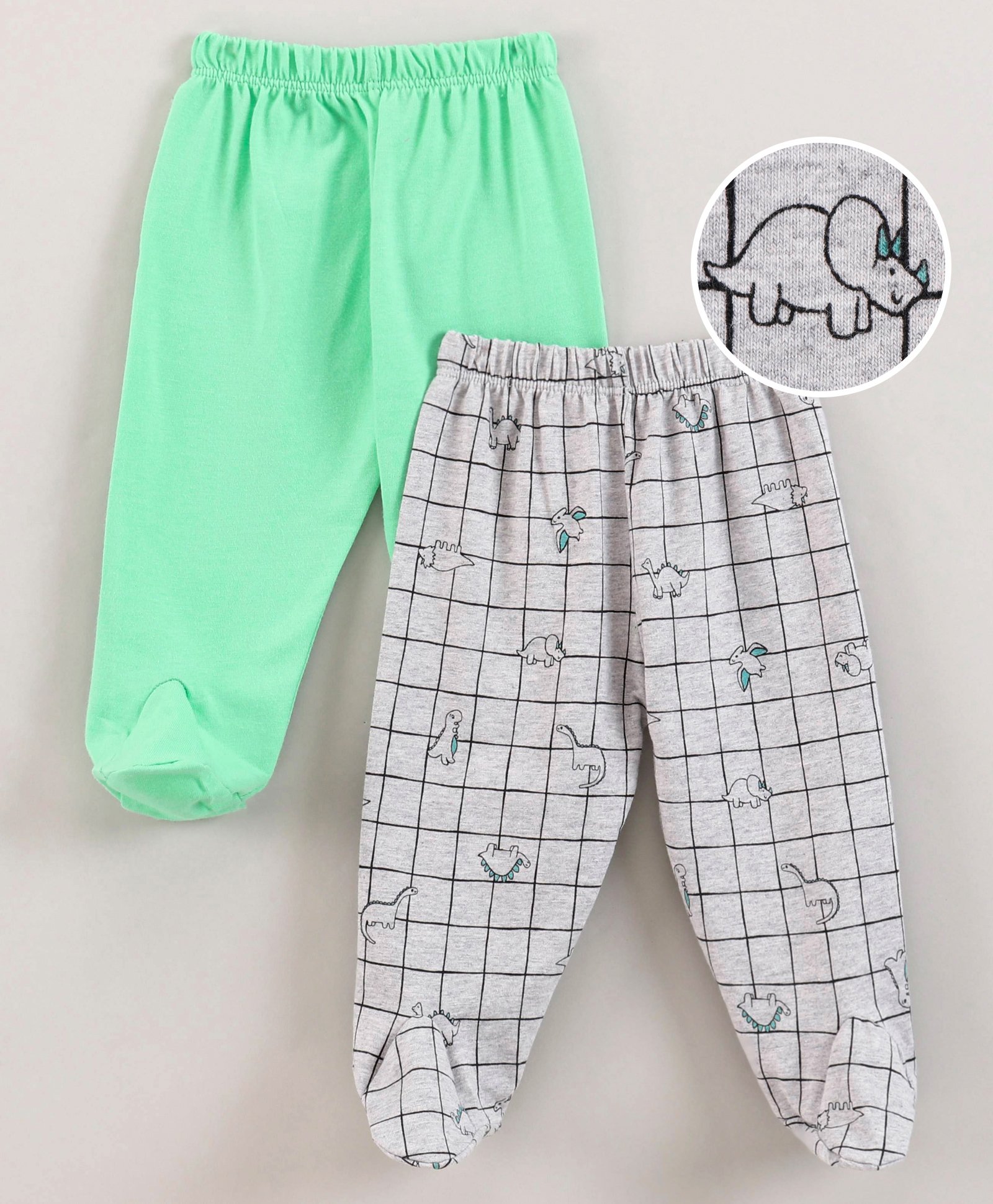 Ben Benny Cotton Bootie Leggings Solid & Dino Printed Pack of 2 - Green Grey-image-19