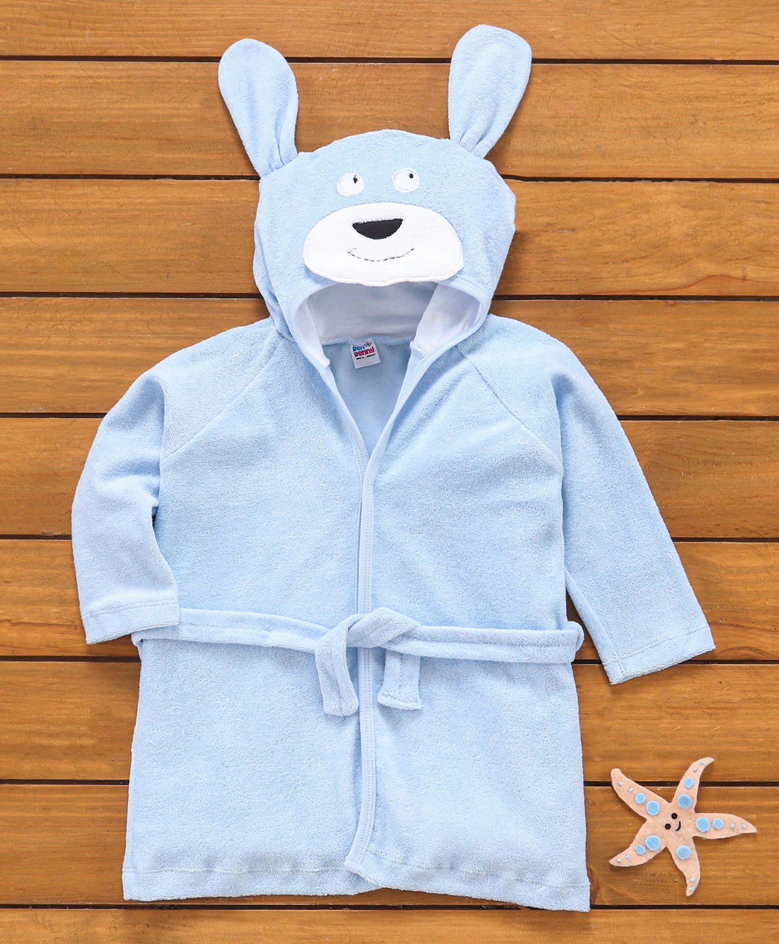 Ben Benny Full Sleeves Animal Patched Hooded Bath Robe - Blue-picture-11