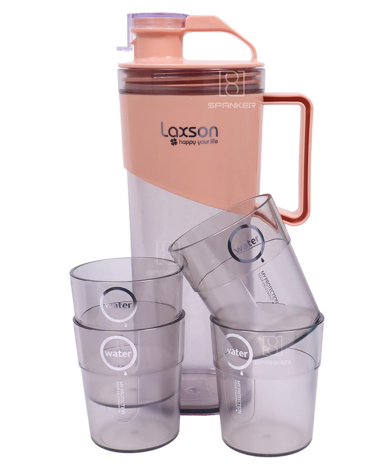 SPANKER Water Pitcher with Lid and 4 Glasses Peach - 1.6 Litres-picture-30