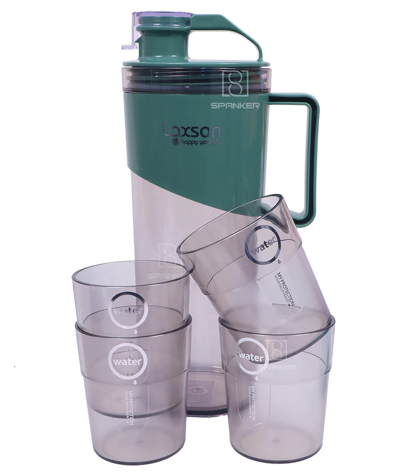 SPANKER Water Pitcher with Lid and 4 Glasses Green - 1.6 Litres-picture-29