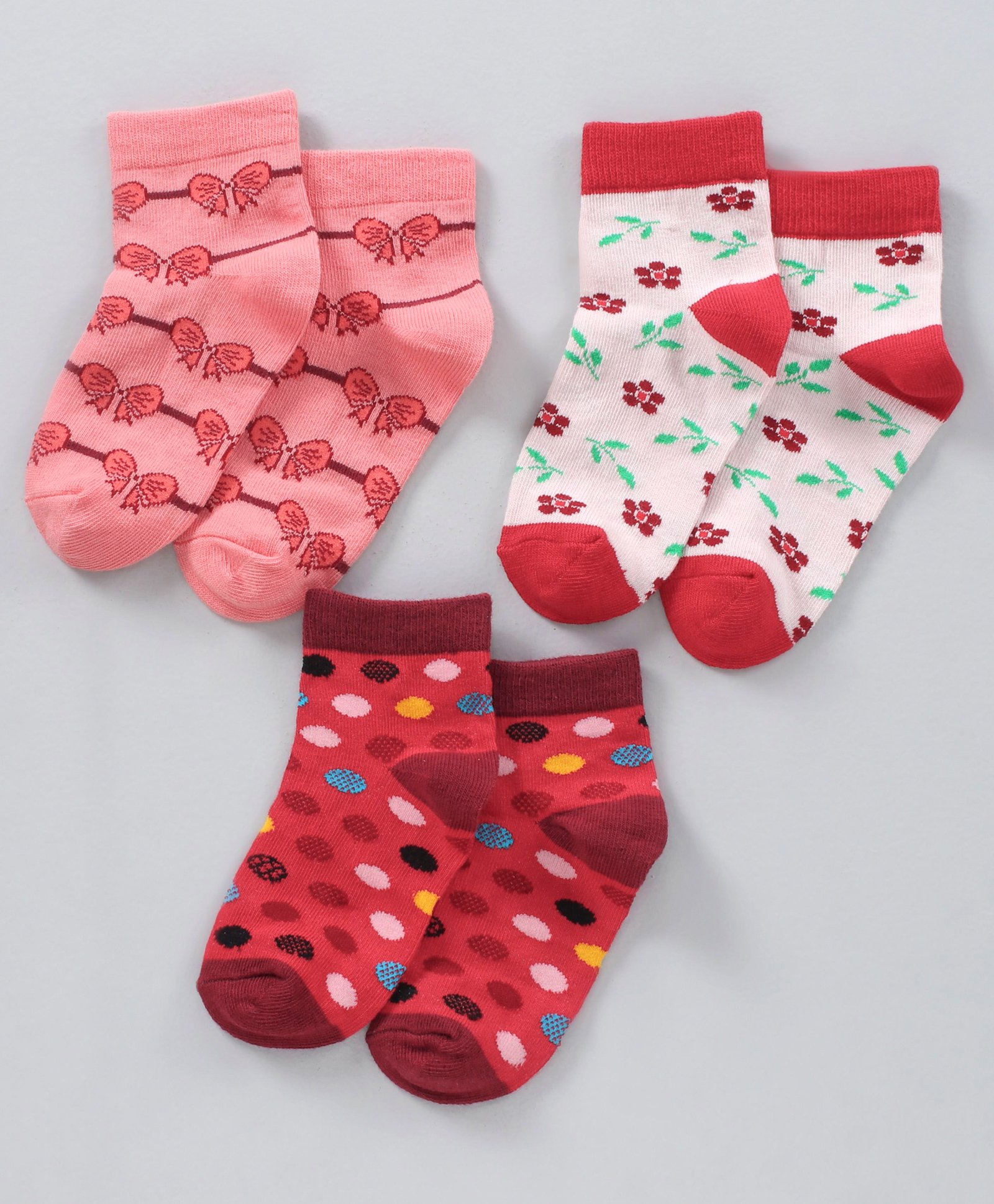 Supersox Cotton Ankle Length Socks Bow & Floral Design Pack of 3 - Multicolor-picture-12