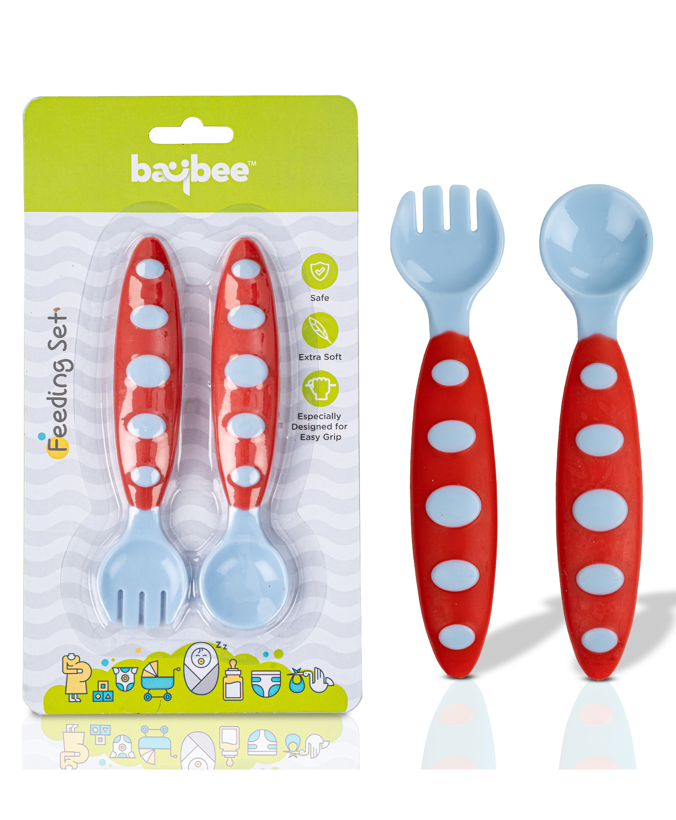 Baybee Silicone Heat Sensitive Feeding Spoon & Fork Set - Blue-image-23
