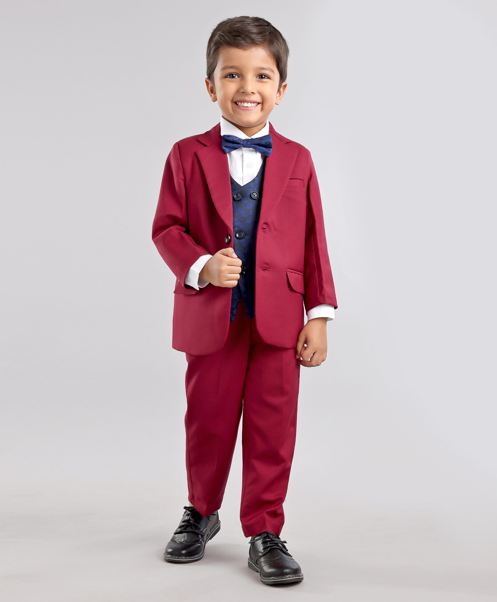 Babyhug Full Sleeves Party Wear Suit with Blazer & Tie - Maroon-image-44