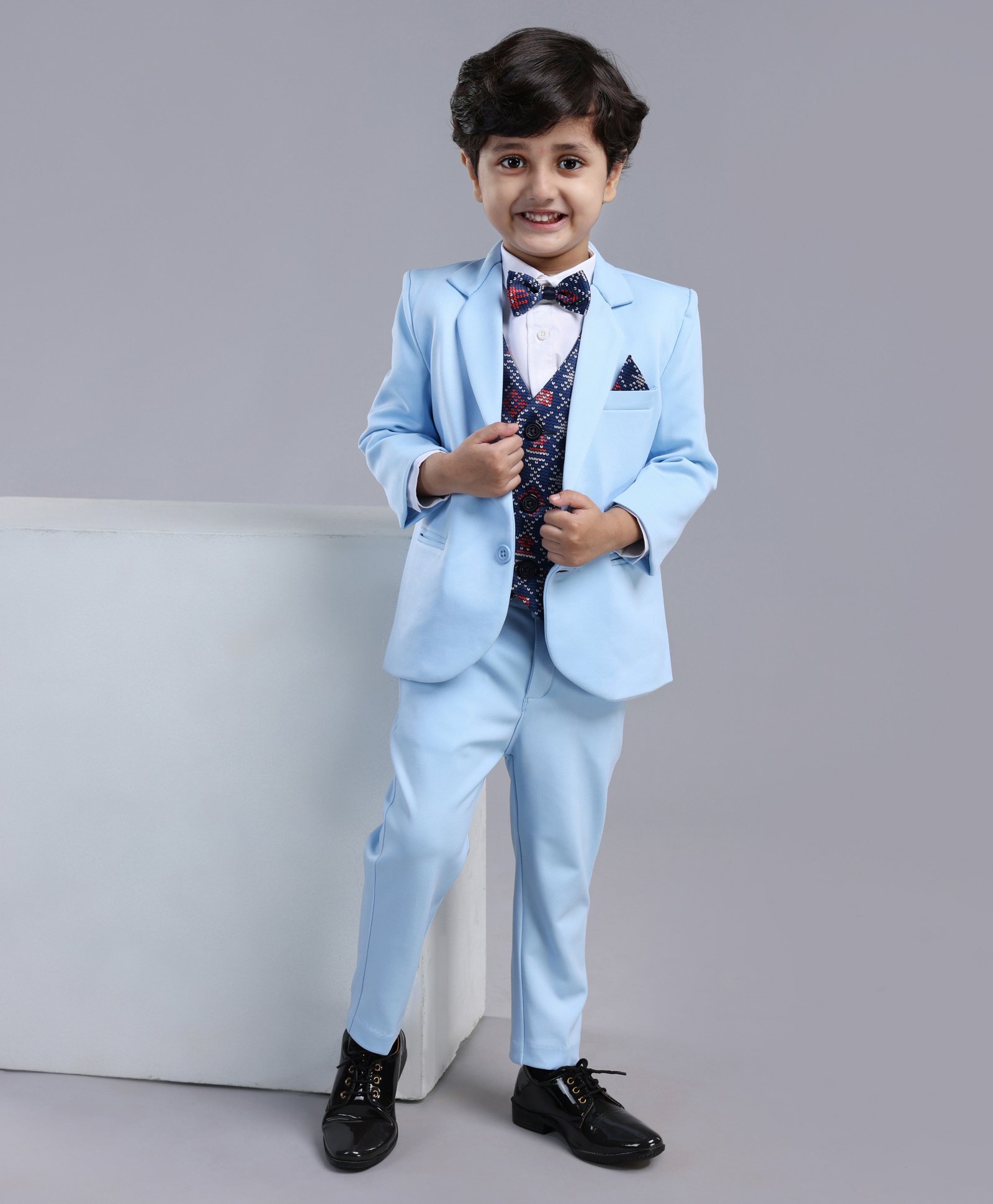 Babyhug Full Sleeves 5 Piece Party Suit - Light Blue-image-2