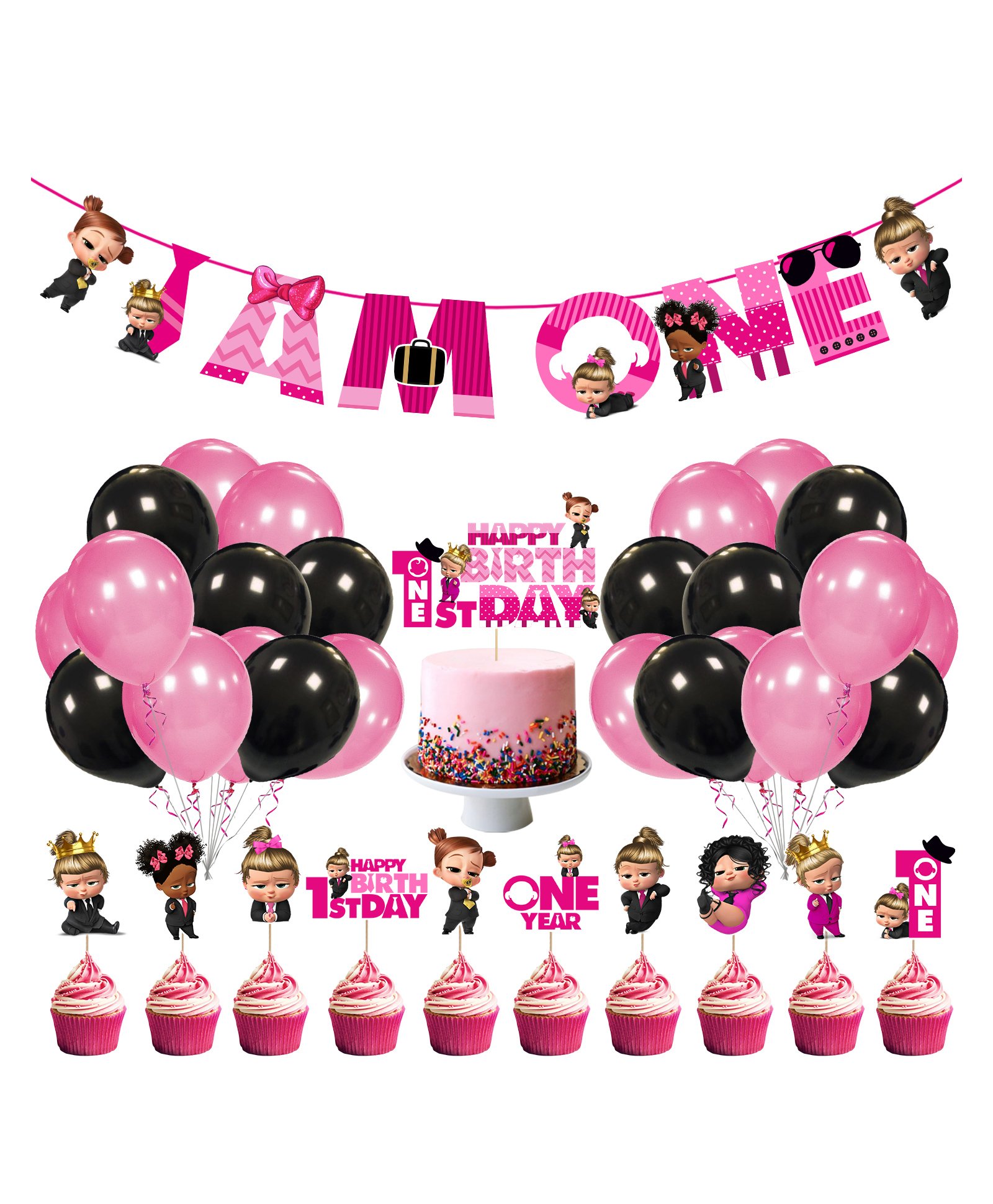 Zyozi 1st Birthday Girl Decorations kit Pink - (Pack of 37)-picture-39