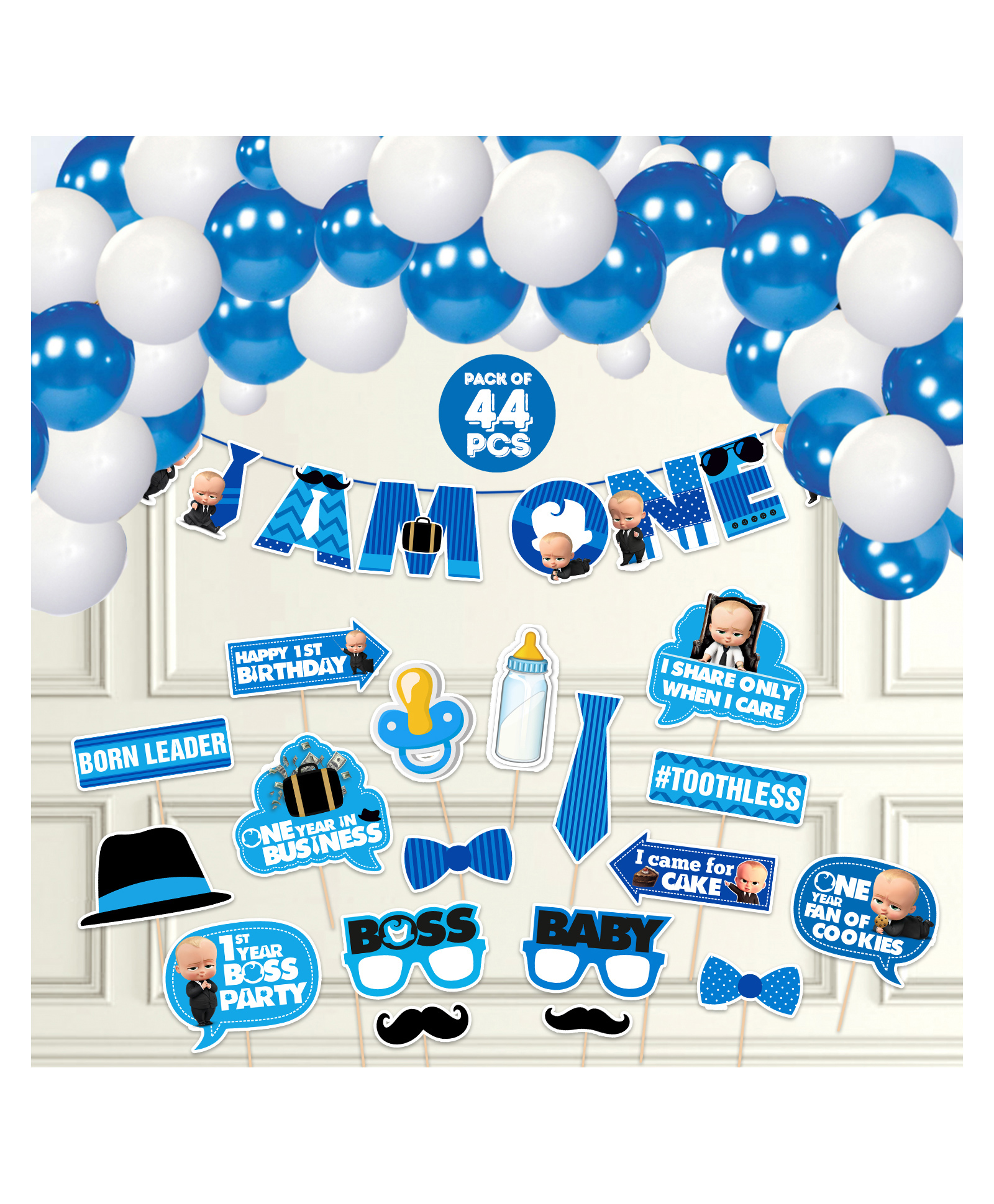 Zyozi 1st Birthday Decorations kit for Boys Blue - (Pack of 44)-picture-44
