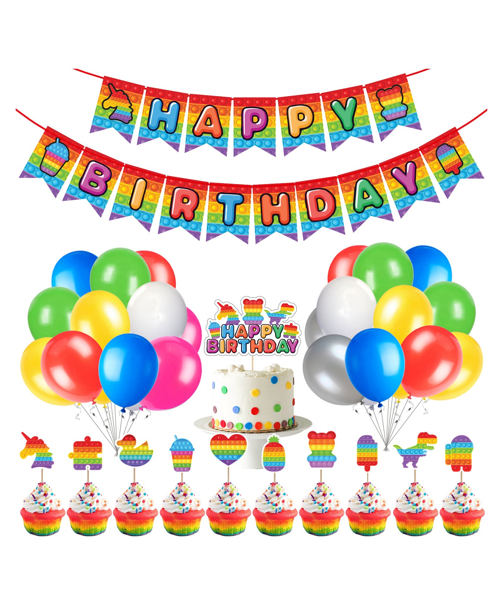 Zyozi Pop Birthday Party Decorations, Fidget Party Supplies,Multi Colour- (Pack of 37)-picture-43