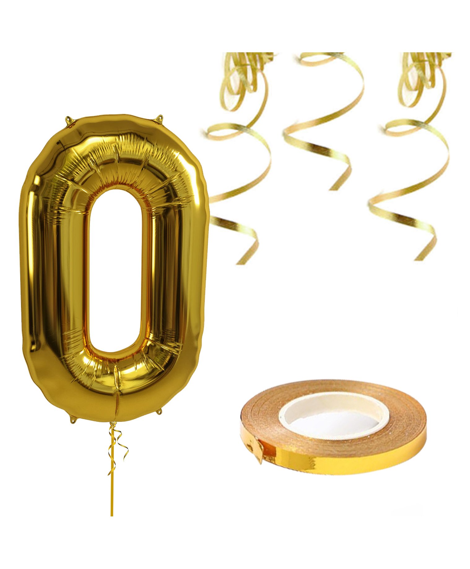 Zyozi 16 Inch Single Gold Alphabet Letter Number Balloons With Ribbon - (16 inch Gold 0 Number)-picture-29