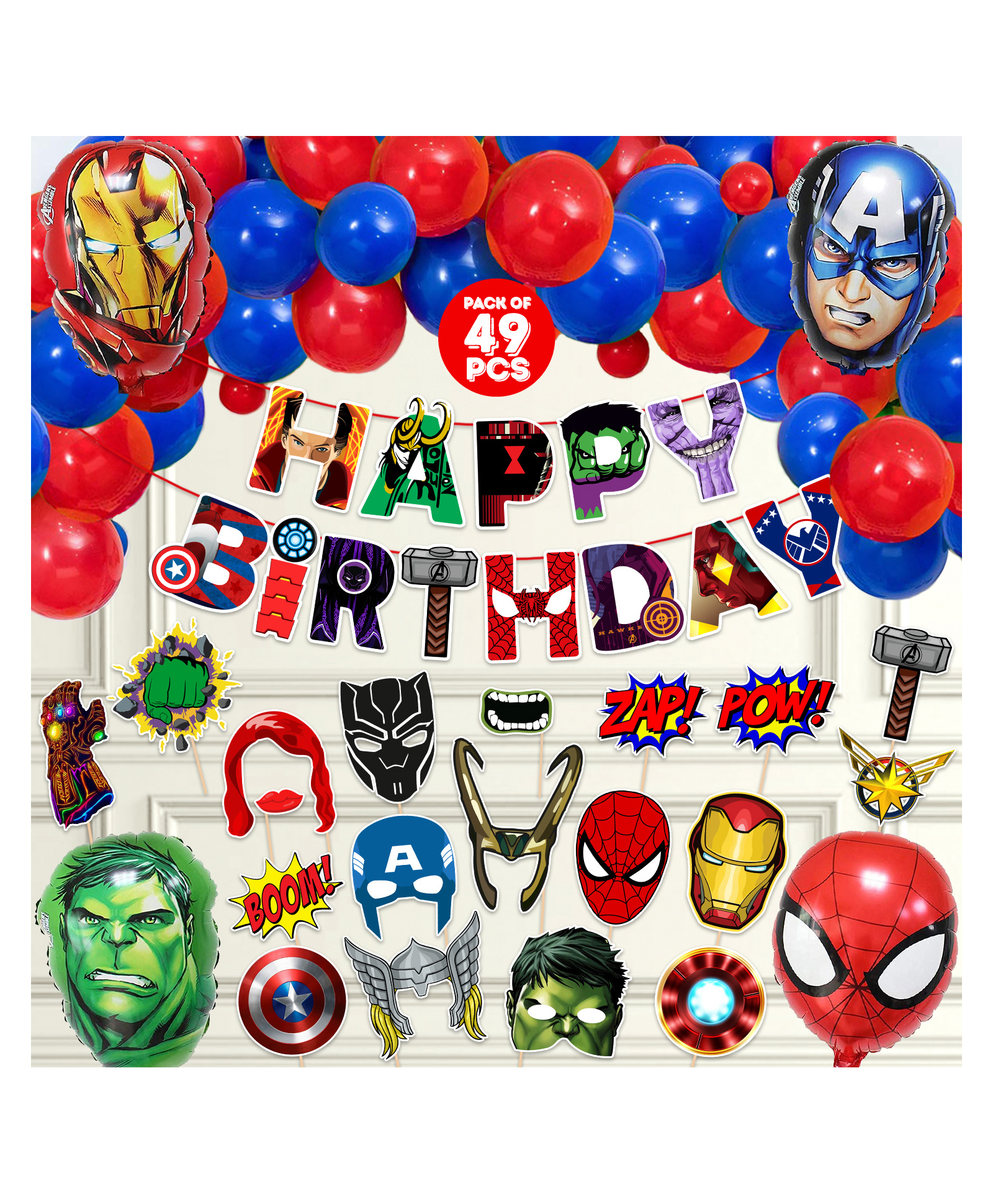 Zyozi Birthday Party Supplies Avengers Birthday Party Decoration Multicolour- Pack of 49-picture-27