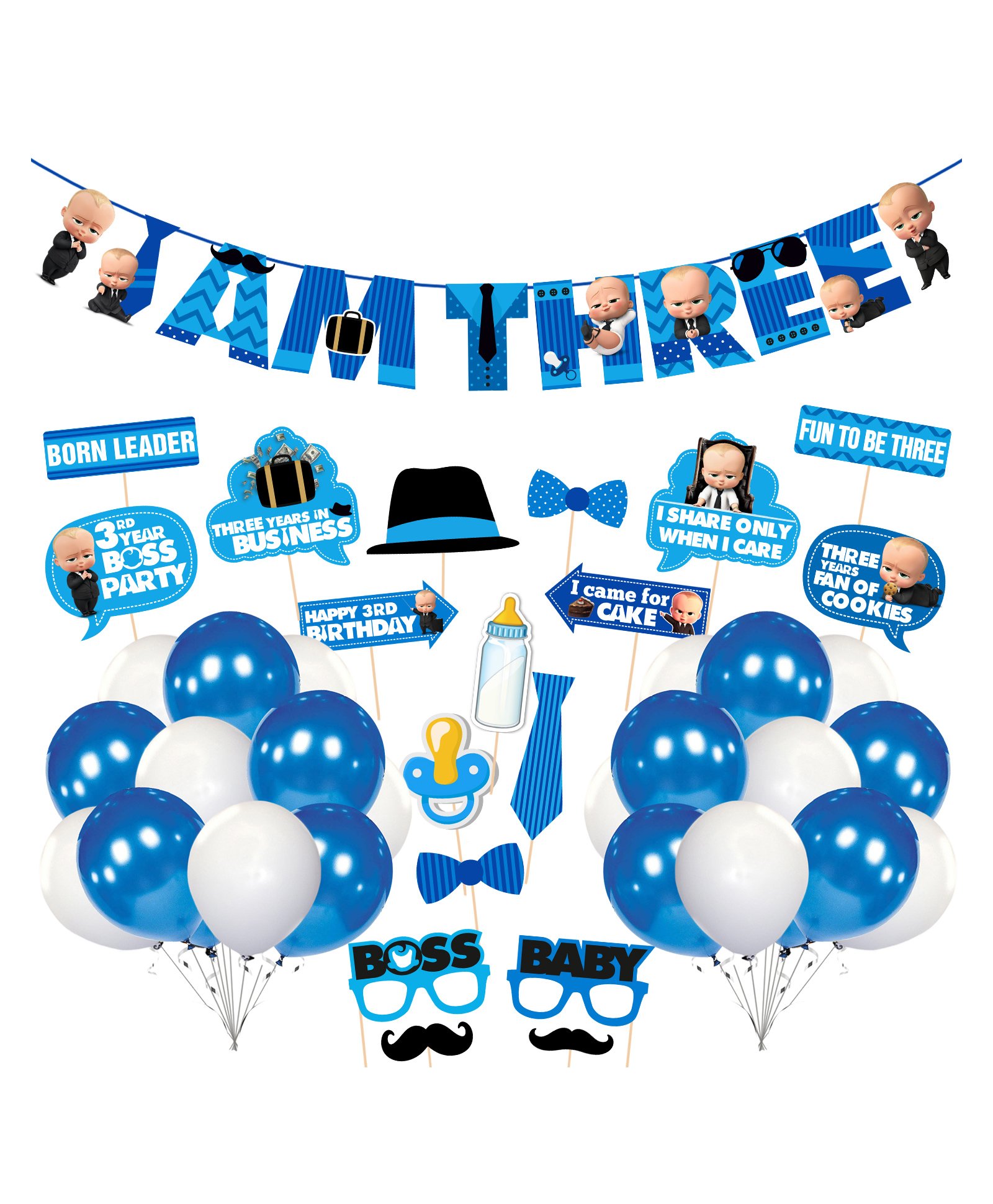Zyozi 3rd Birthday Decorations kit for Boys Blue - (Pack of 44)-picture-19