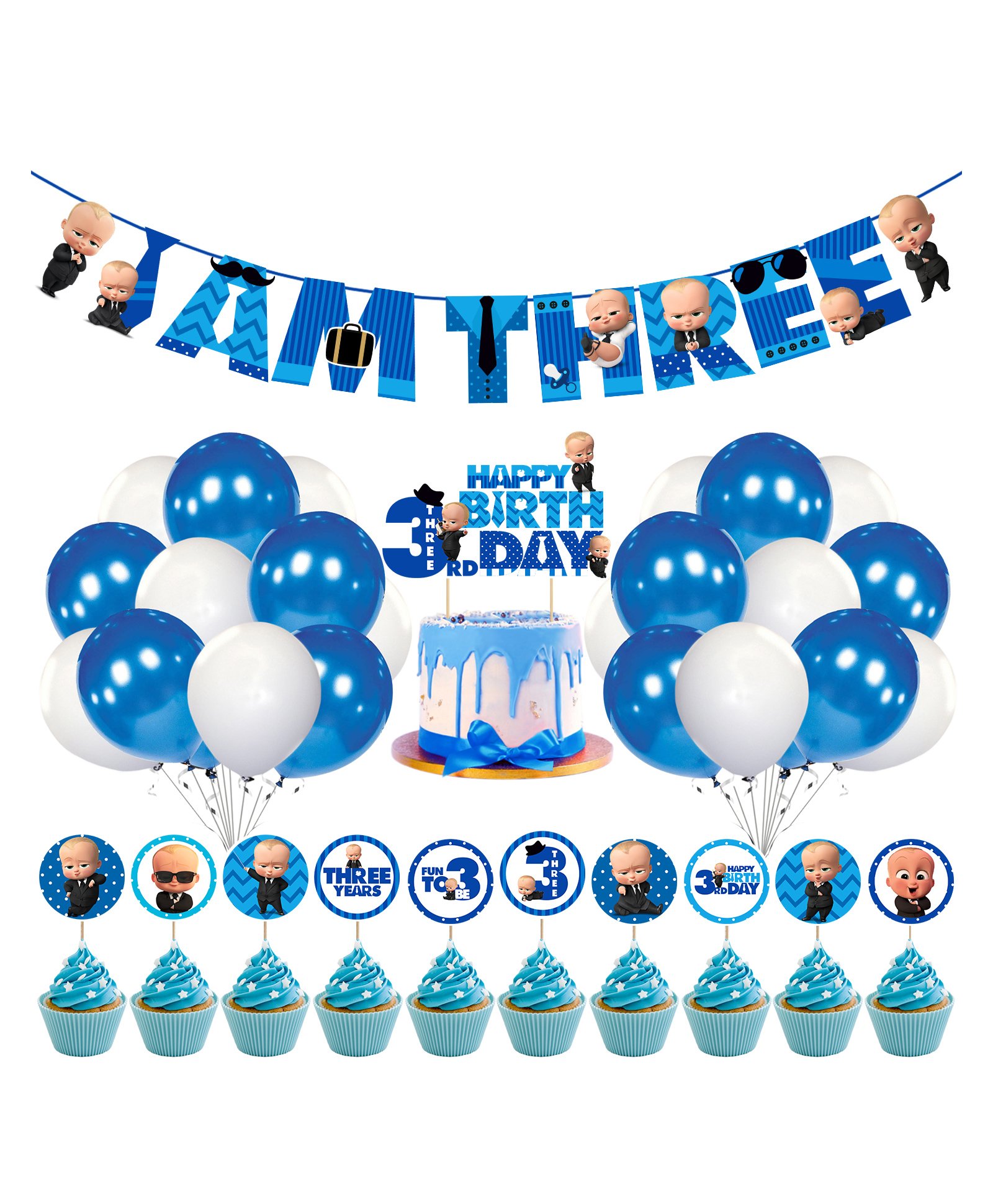 Zyozi 3rd Birthday Decorations Kit  Blue - Pack of 37-picture-21
