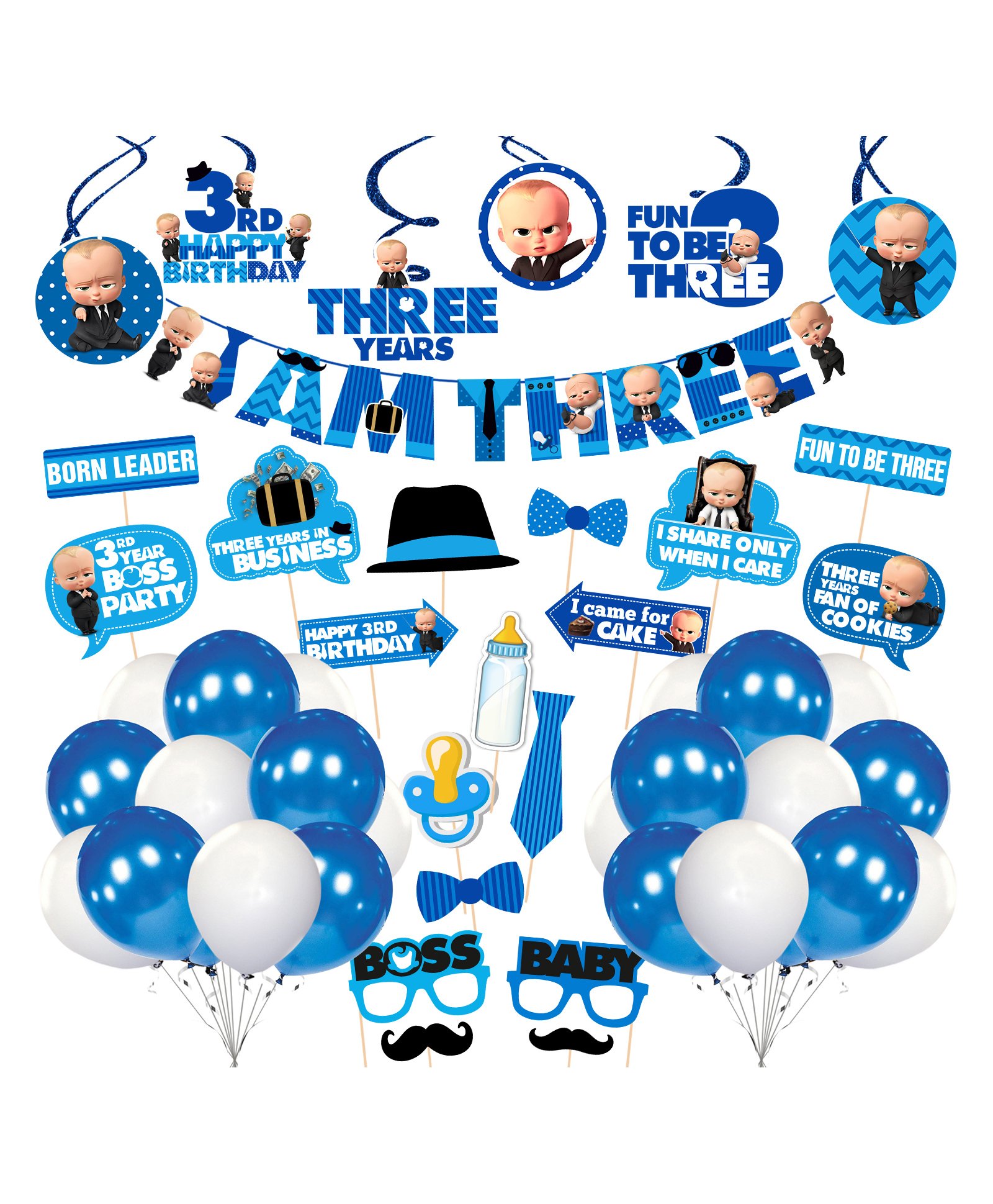 Zyozi 3rd Birthday Decorations Kit Blue - Pack of 50-image-34