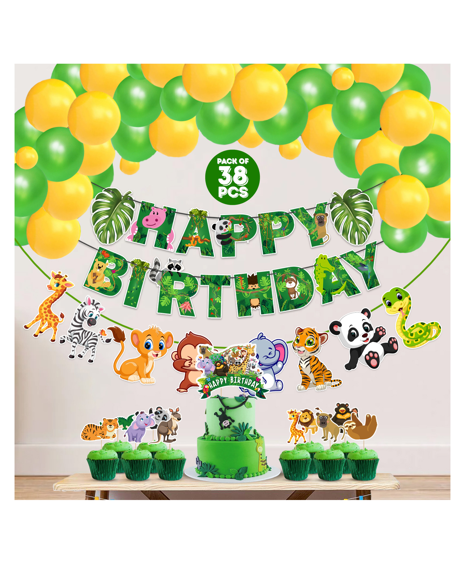 Zyozi Jungle Safari Happy Birthday Decoration Kids Birthday - Pack of 38-picture-32