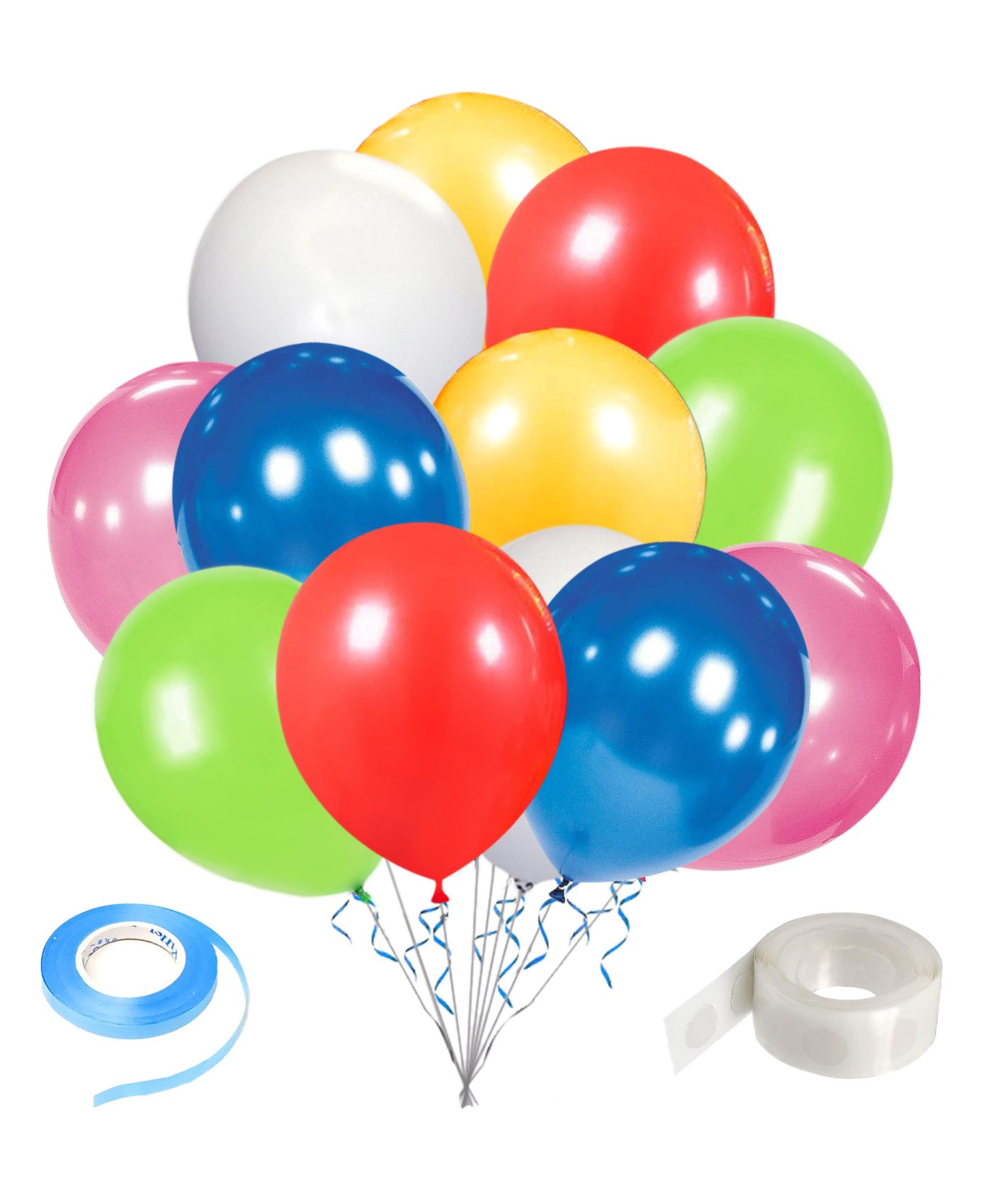 Zyozi Metallic Multi Colour Balloons With Glue Dot & Ribbon - Pack of 27-image-4