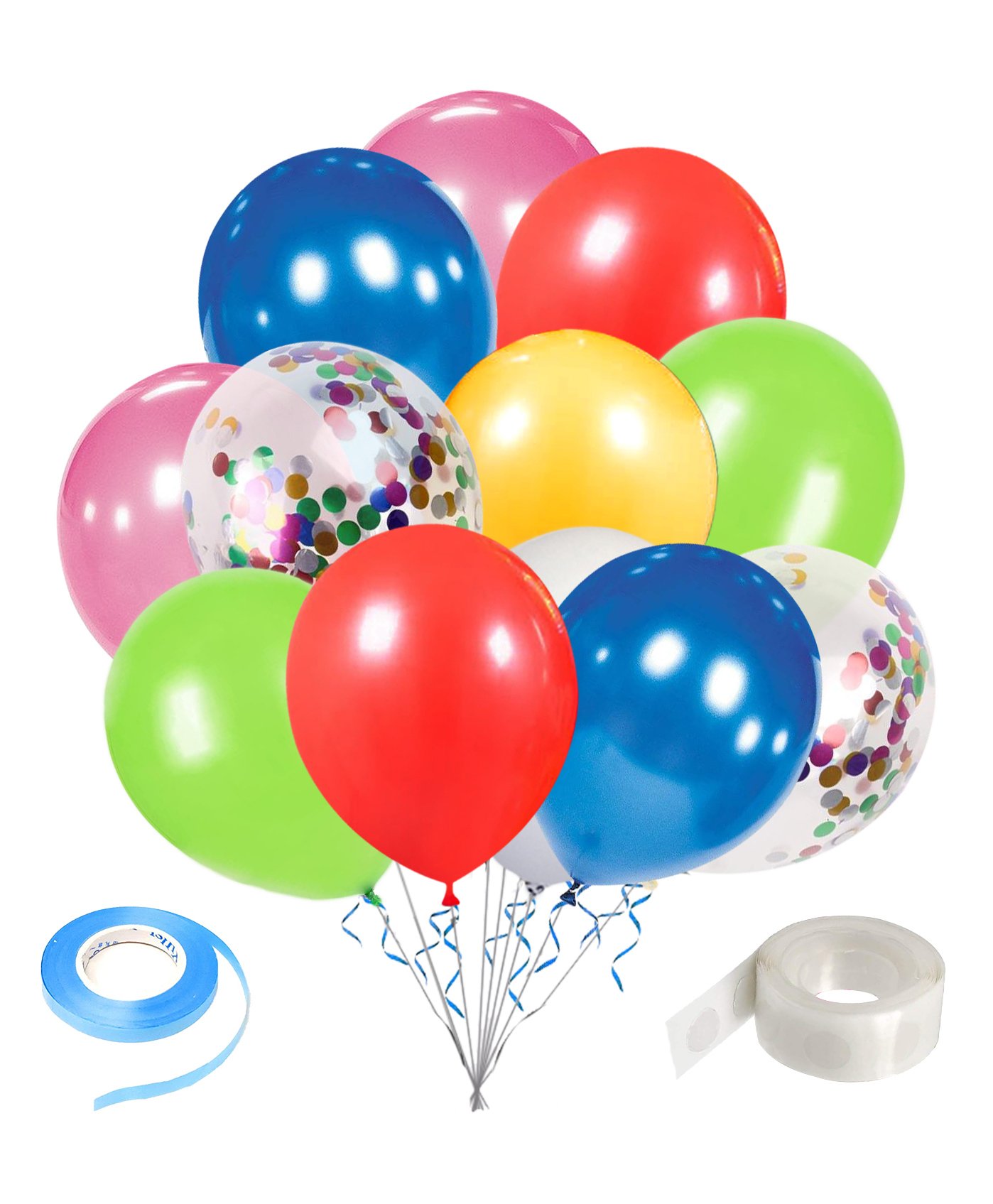 Zyozi  Assorted Color 10 Inches Of Rainbow Metallic Balloons With Confetti & Glue Dot Ribbon Multicolor - Pack of 27-image-13