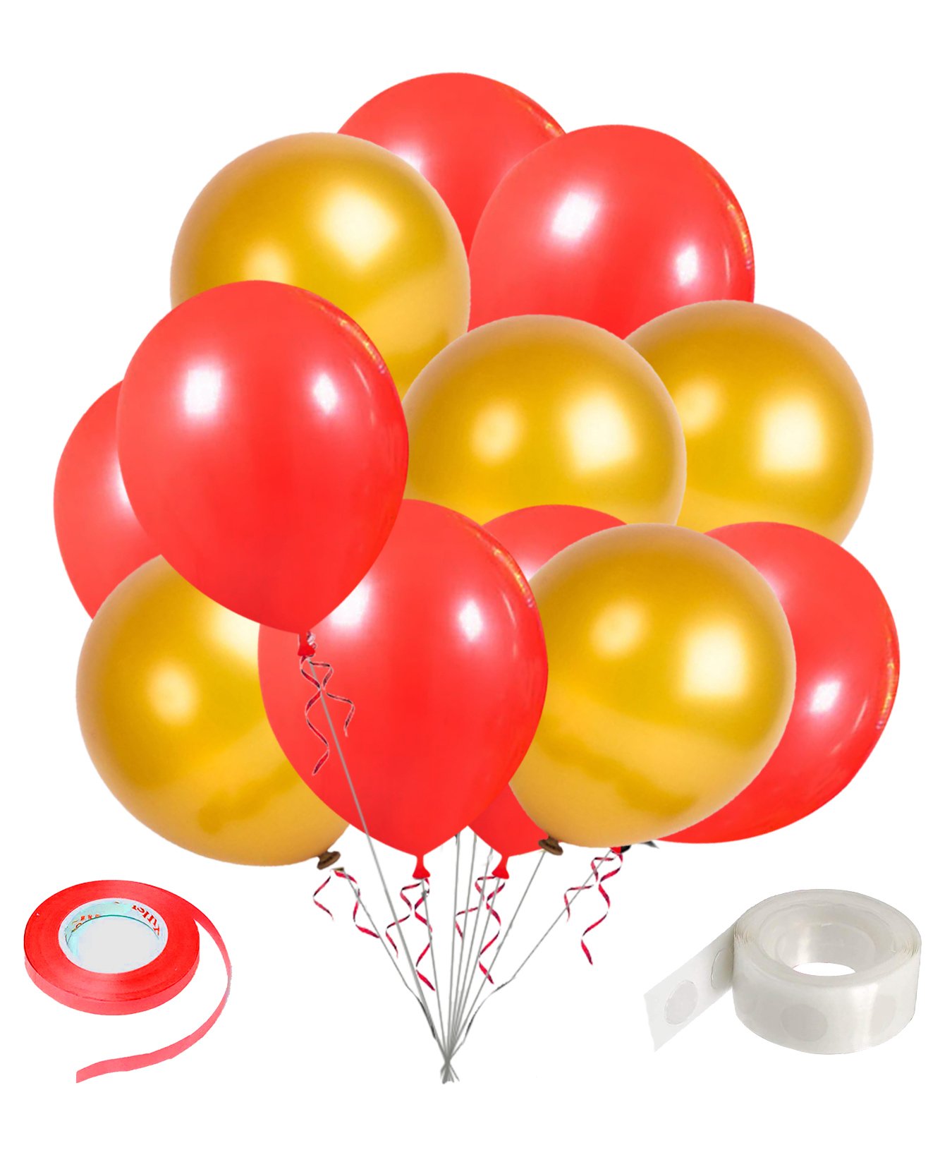 Zyozi 10 Inch Red Golden Metallic Balloons With Ribbon Glue Dot Pack Of 27 Online In India Buy At Best Price From Firstcry Com