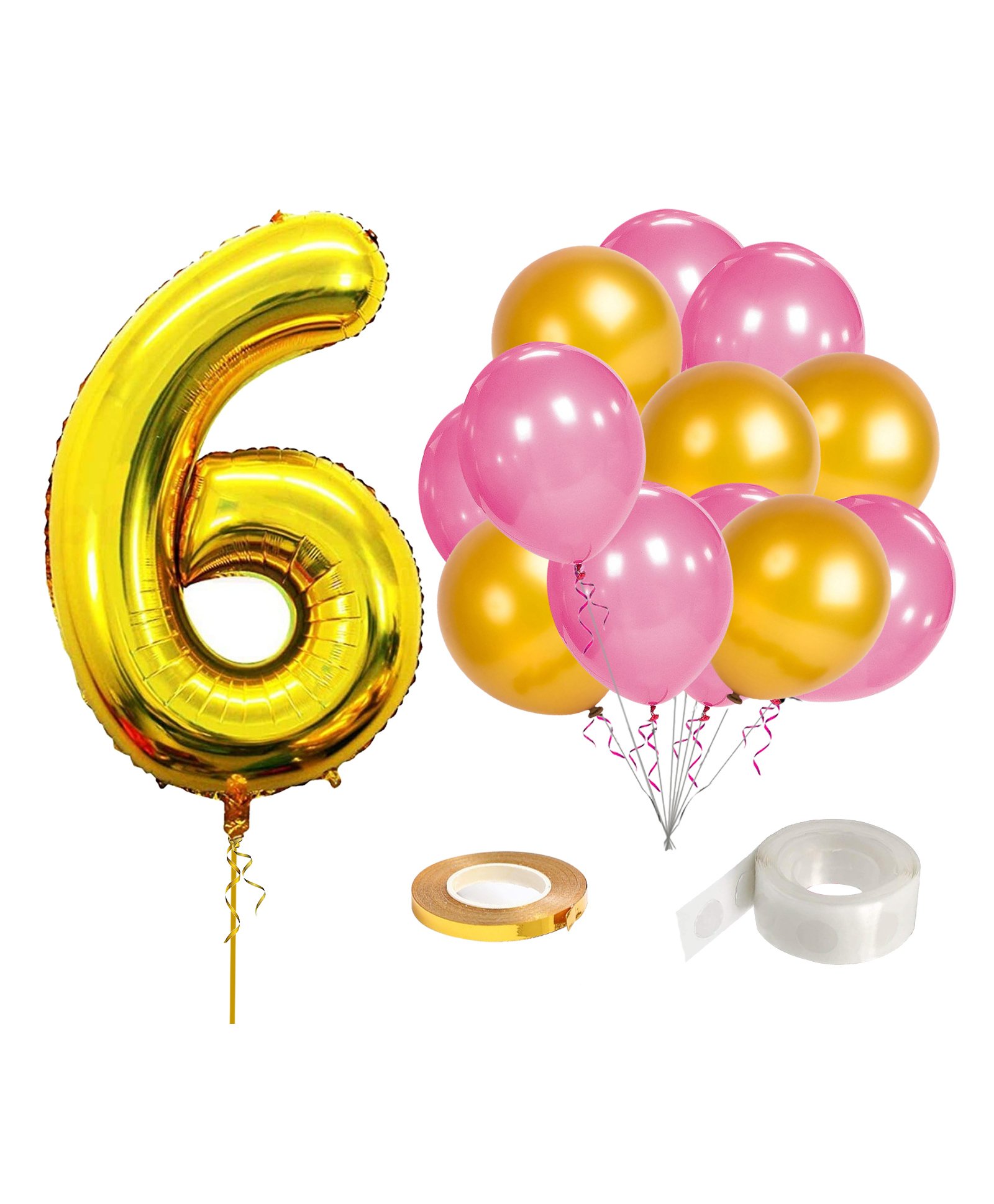 Zyozi 16 inch Number 6 Foil Balloons With Ribbon & Glue Dot Birthday Decoration - Pack of 28-picture-37