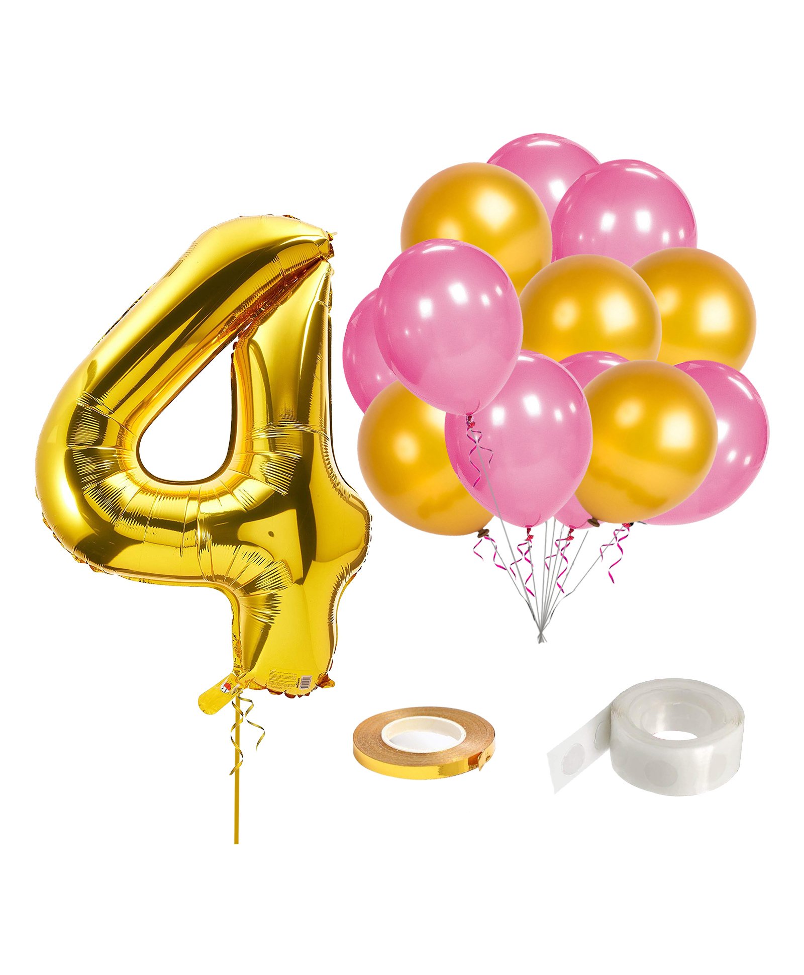 Zyozi 16 inch Number 4 Foil Balloons With Ribbon & Glue Dot Birthday Decoration - Pack of 28-picture-18