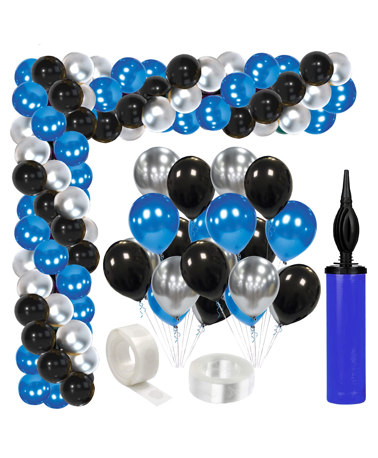 Zyozi Black Silver Blue Metallic Balloon Garland Arch Kit - 78 Pieces-image-28