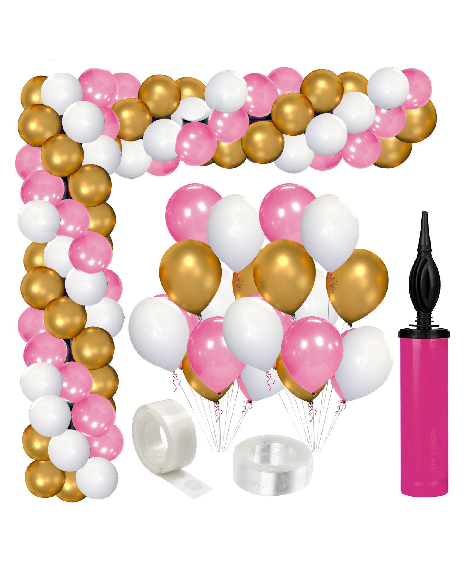 Zyozi Pink White Gold Metallic Balloon Arch Garland Kit - 78 Pieces-picture-10