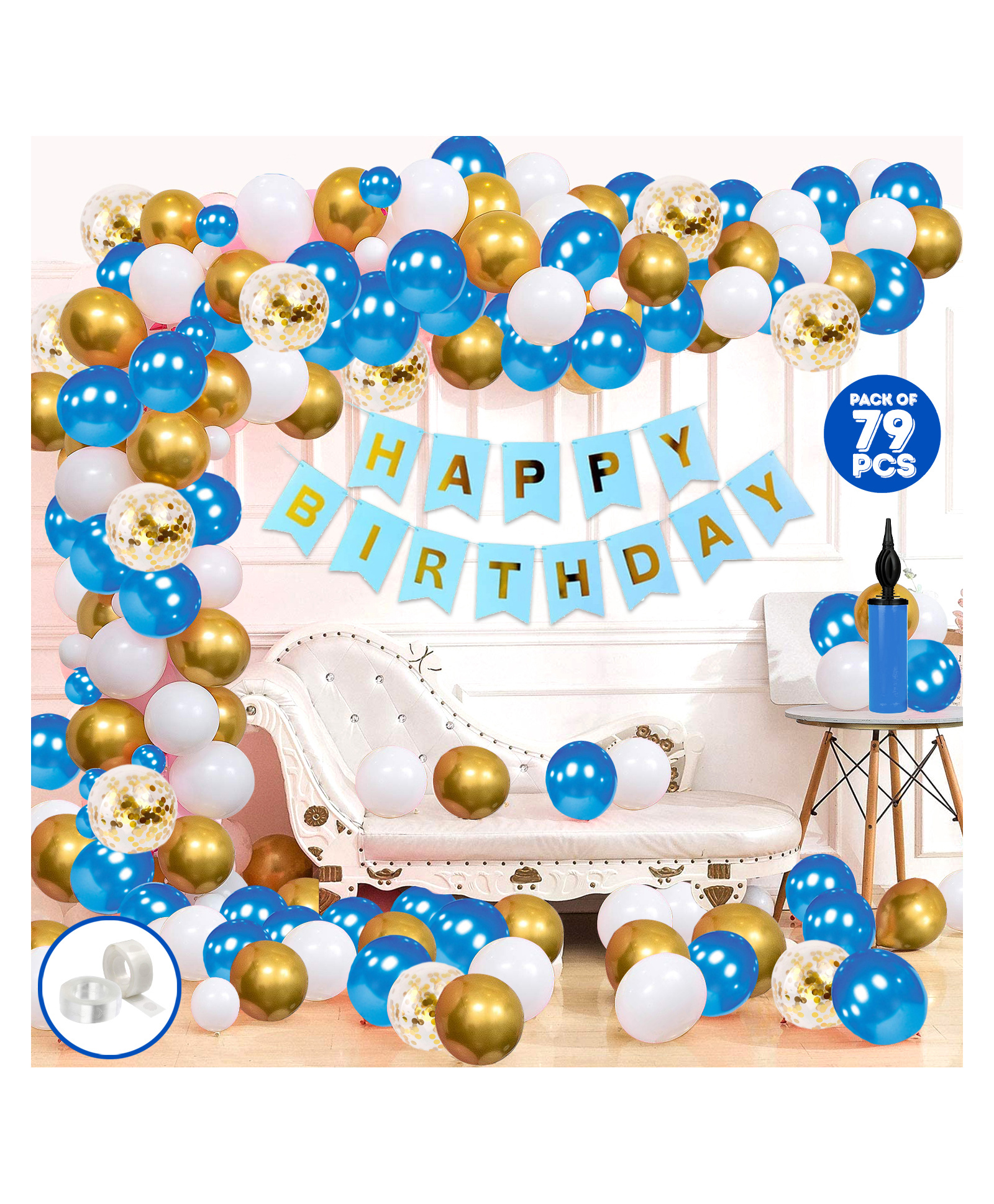 Zyozi Metallic Birthday Decor Kit Multicolour - Pack of 79-picture-30