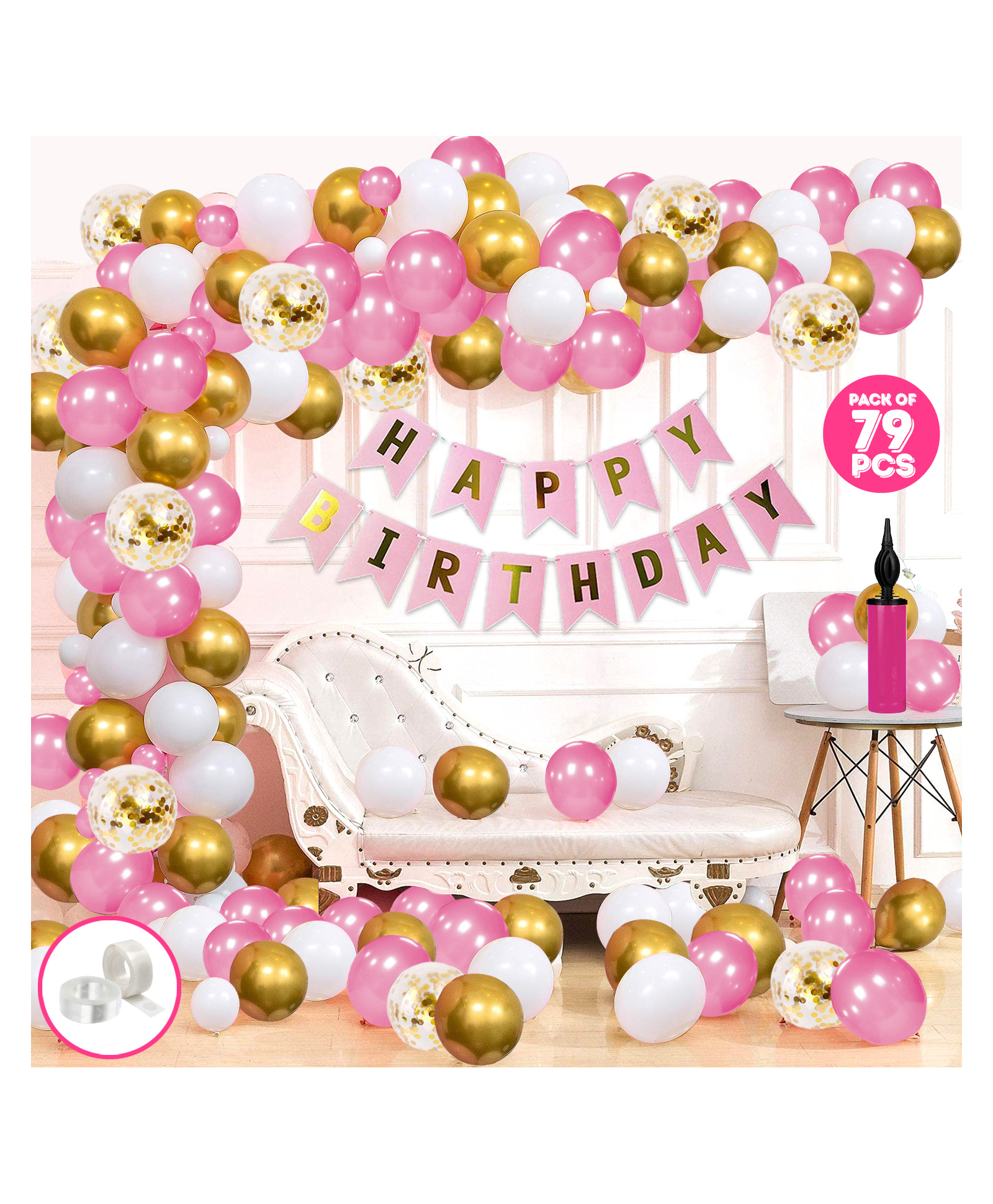 Zyozi Metallic Birthday Decor Kit Multicolour - Pack of 79-image-45