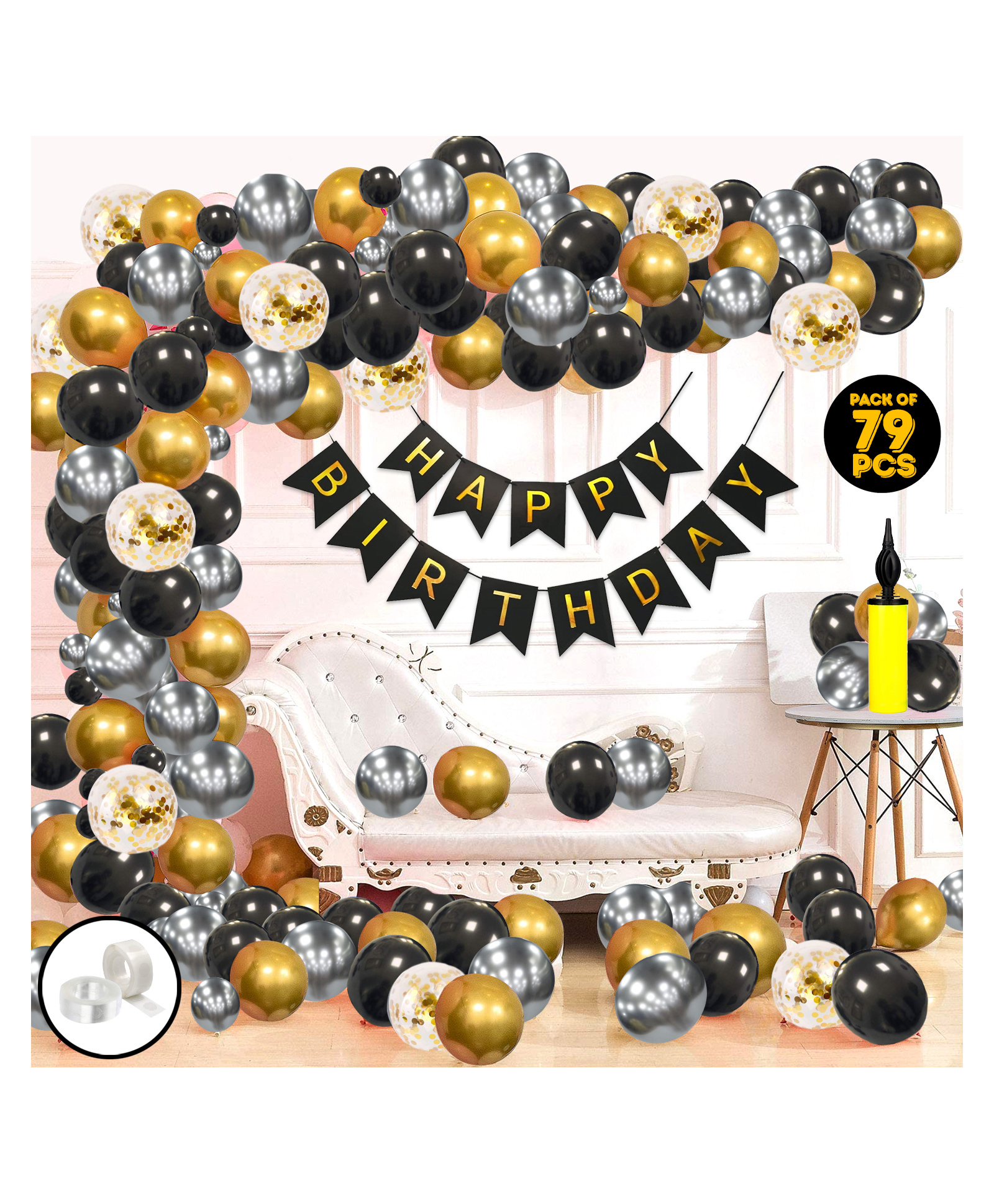 Zyozi Metallic Birthday Decor Kit Multicolour - Pack of 79-picture-26