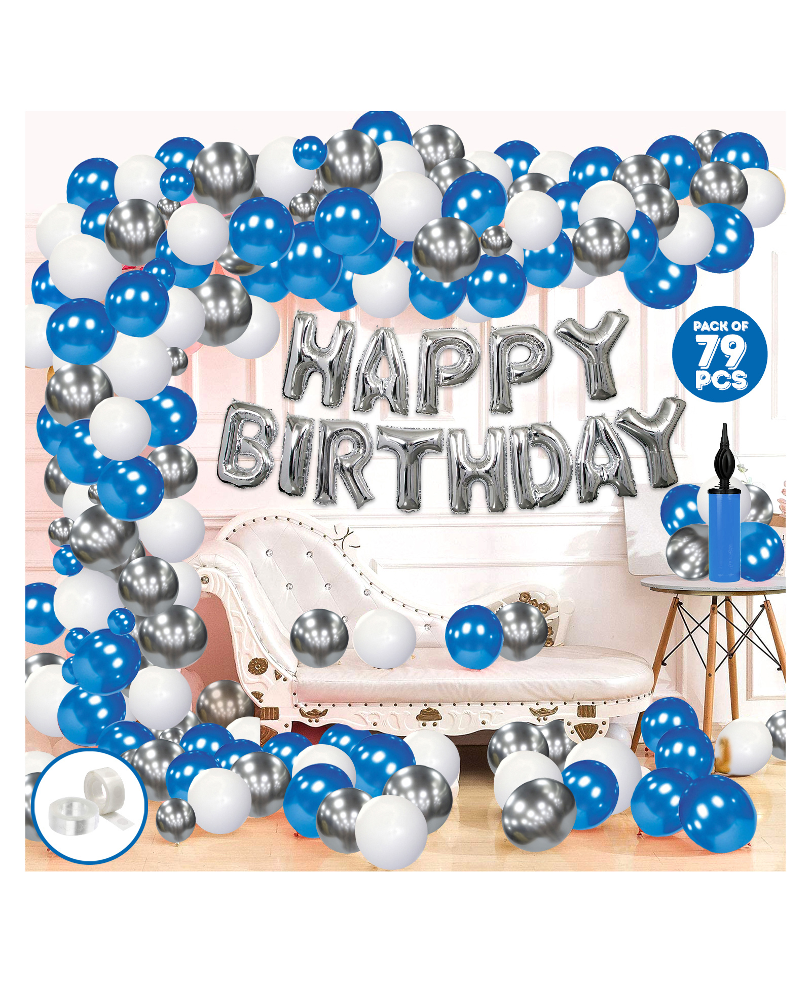 Zyozi Metallic Birthday Decor Kit Multicolour - Pack of 79-image-24