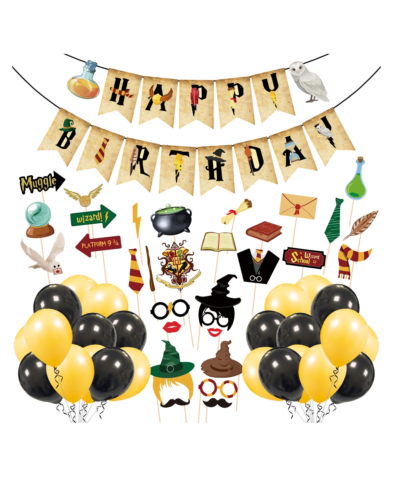 Zyozi Harry Potter Birthday Decoration Supplies Multicolour - Pack of 56-picture-1