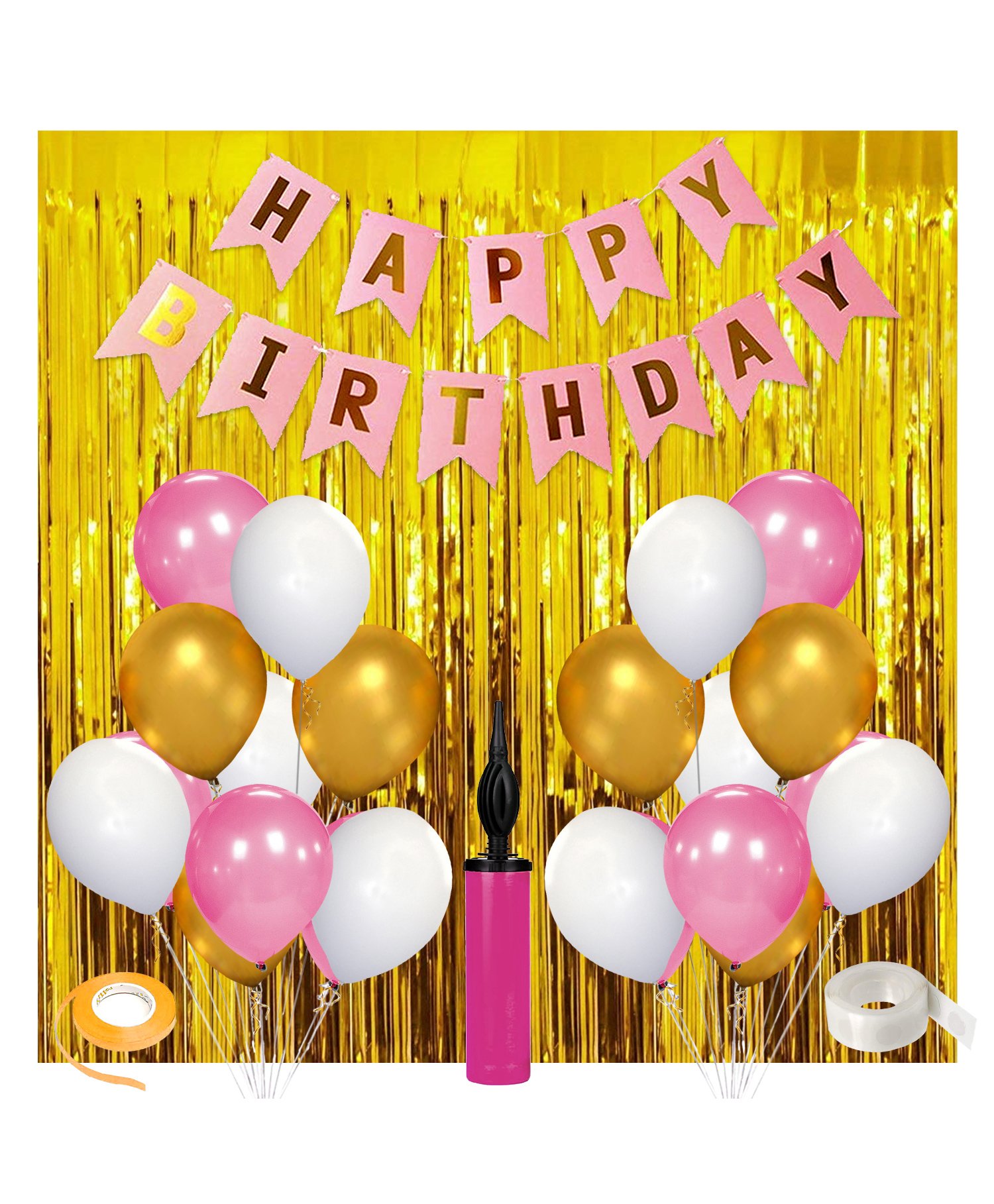 Zyozi Metallic Birthday Decoration Kit Golden & Pink - Pack of 36-picture-43