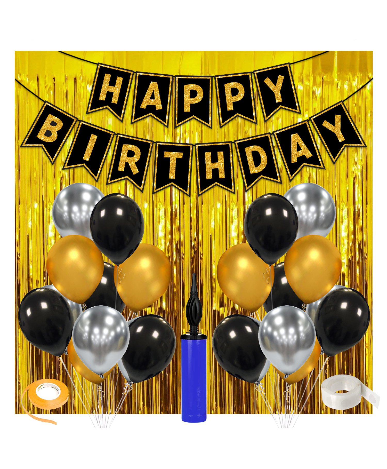 Zyozi Metallic Birthday Decoration Kit Golden and Black - Pack of 36-picture-3