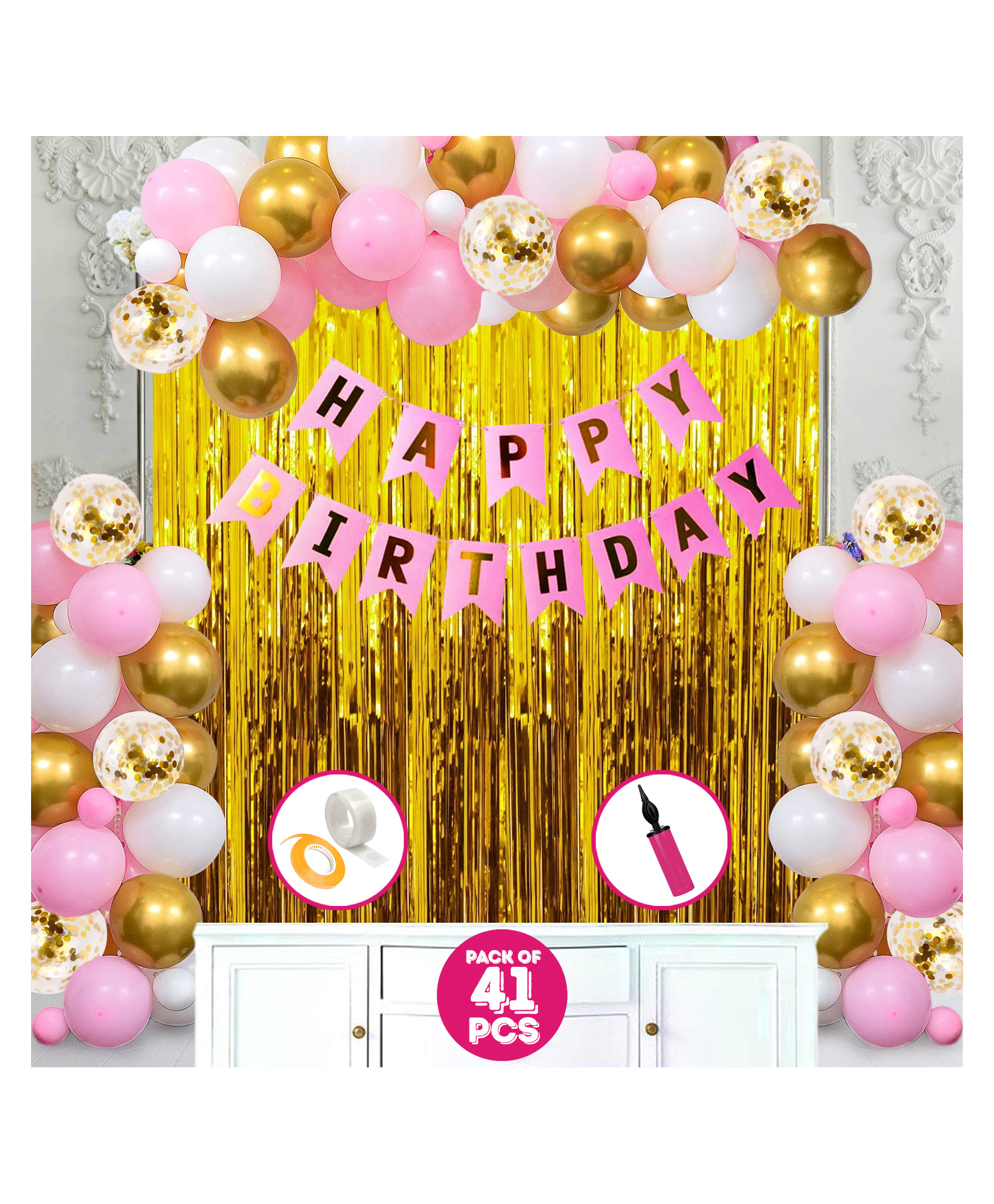 Zyozi Metallic Birthday Decoration Kit Multicolour - Pack of 41-image-43