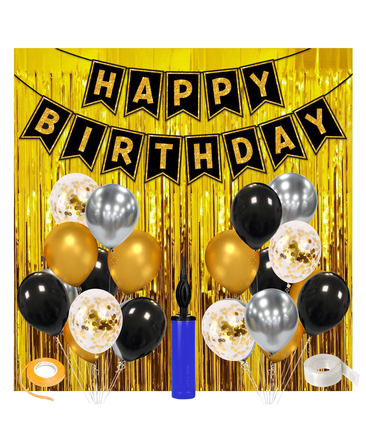 Zyozi Metallic Birthday Decoration Kit Golden and Black - Pack of 41-picture-44