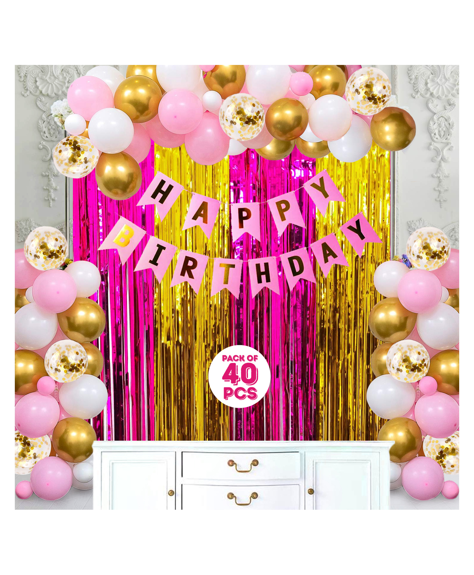 Zyozi Birthday Decoration, Happy Birthday Decoration Pink and Gold - Pack of 40-picture-45